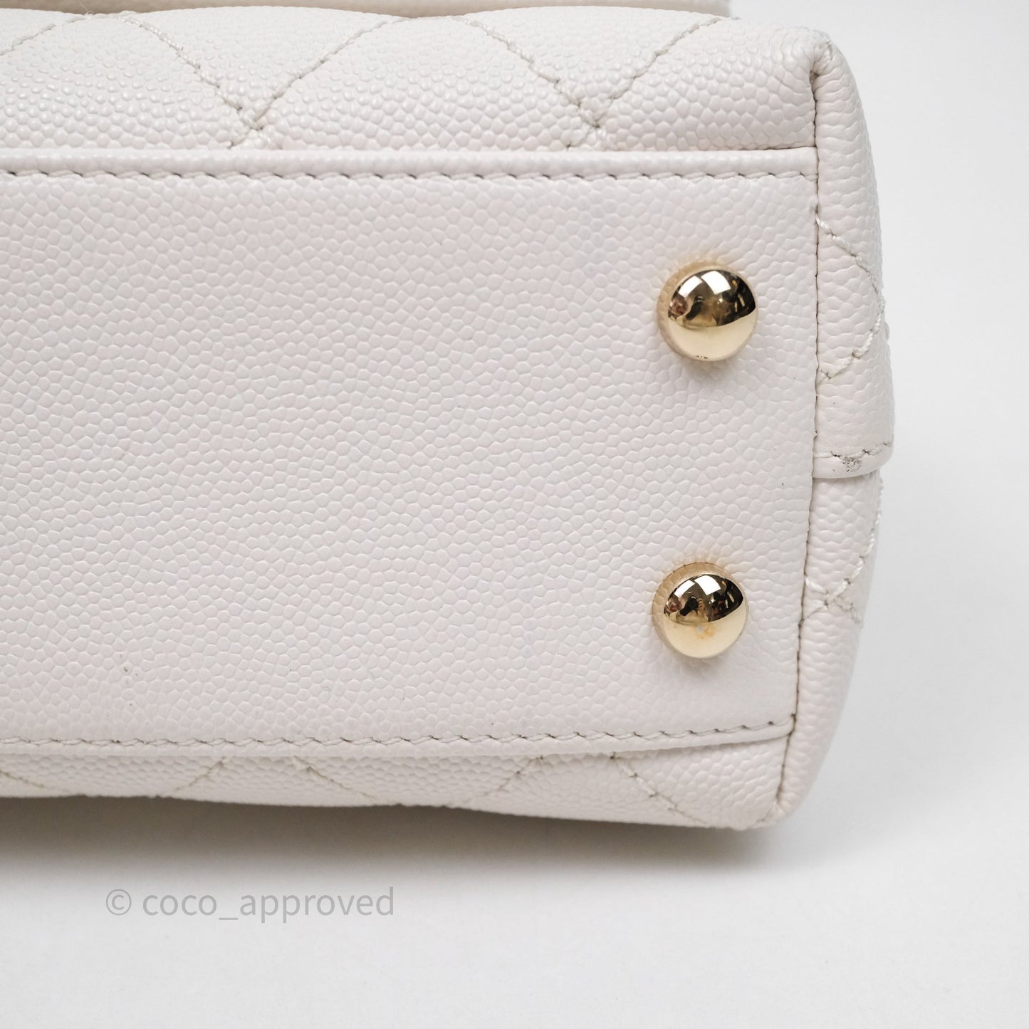 Chanel Mini Coco Handle Quilted White Caviar Gold Hardware