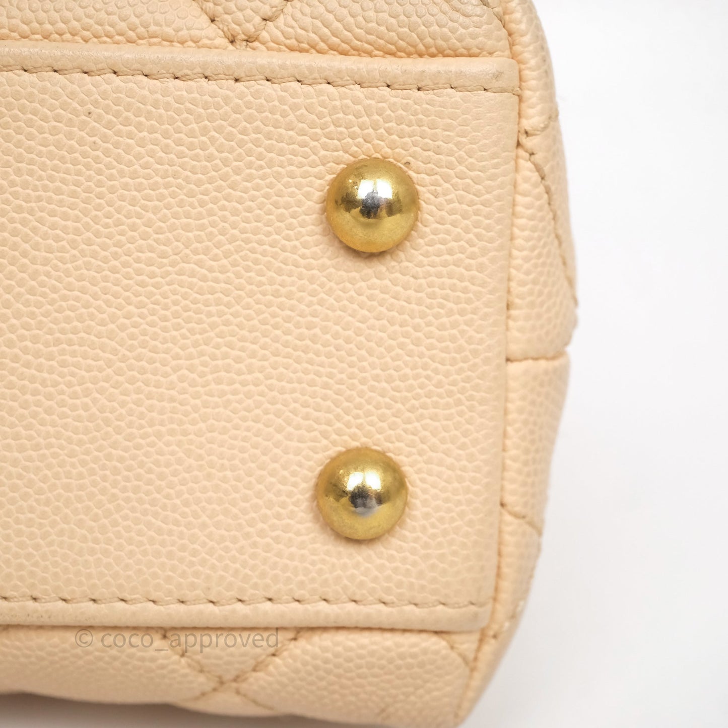 Chanel Small Coco Handle Quilted Beige Caviar Aged Gold Hardware