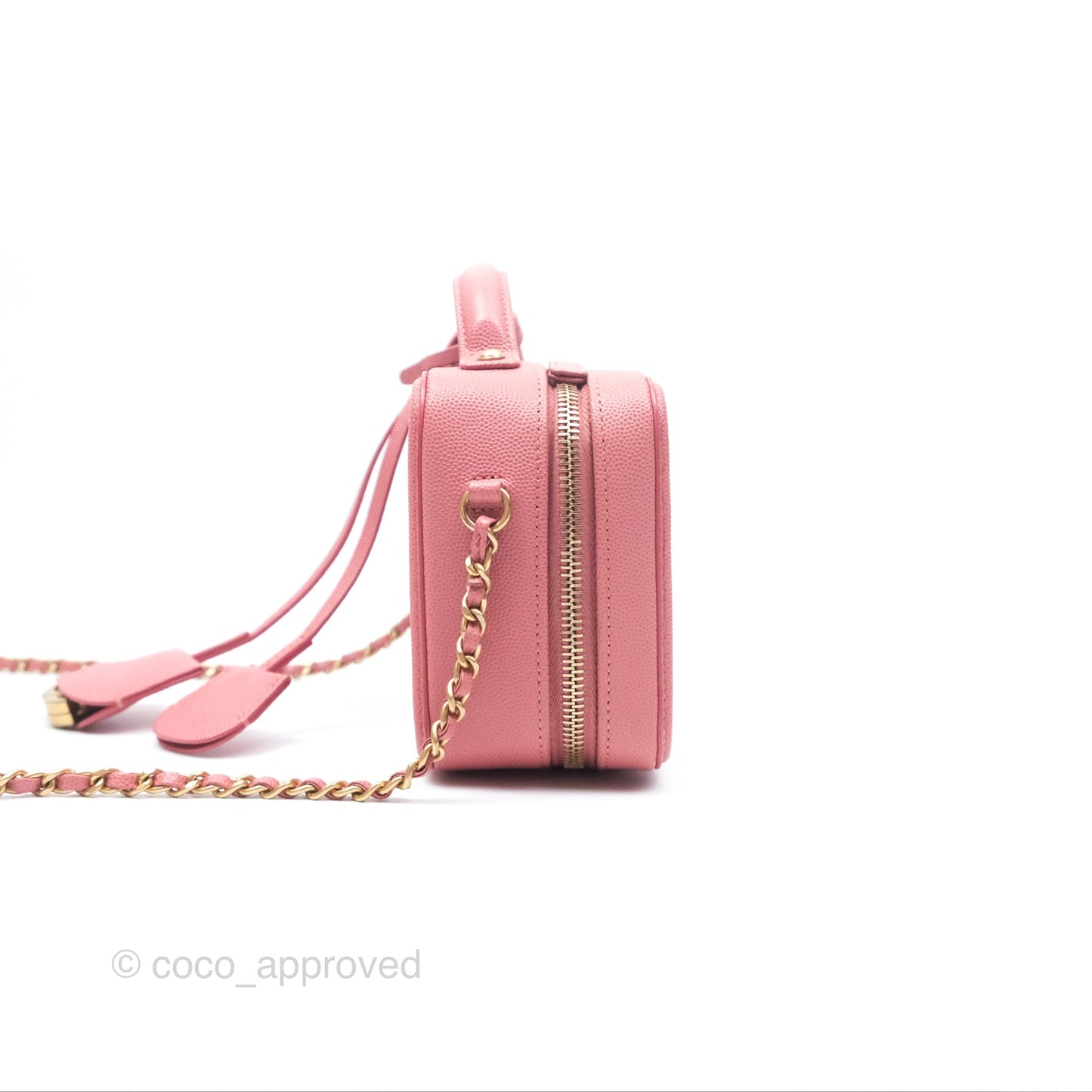 Chanel Quilted Small CC Filigree Vanity Case Pink Caviar Gold Hardware