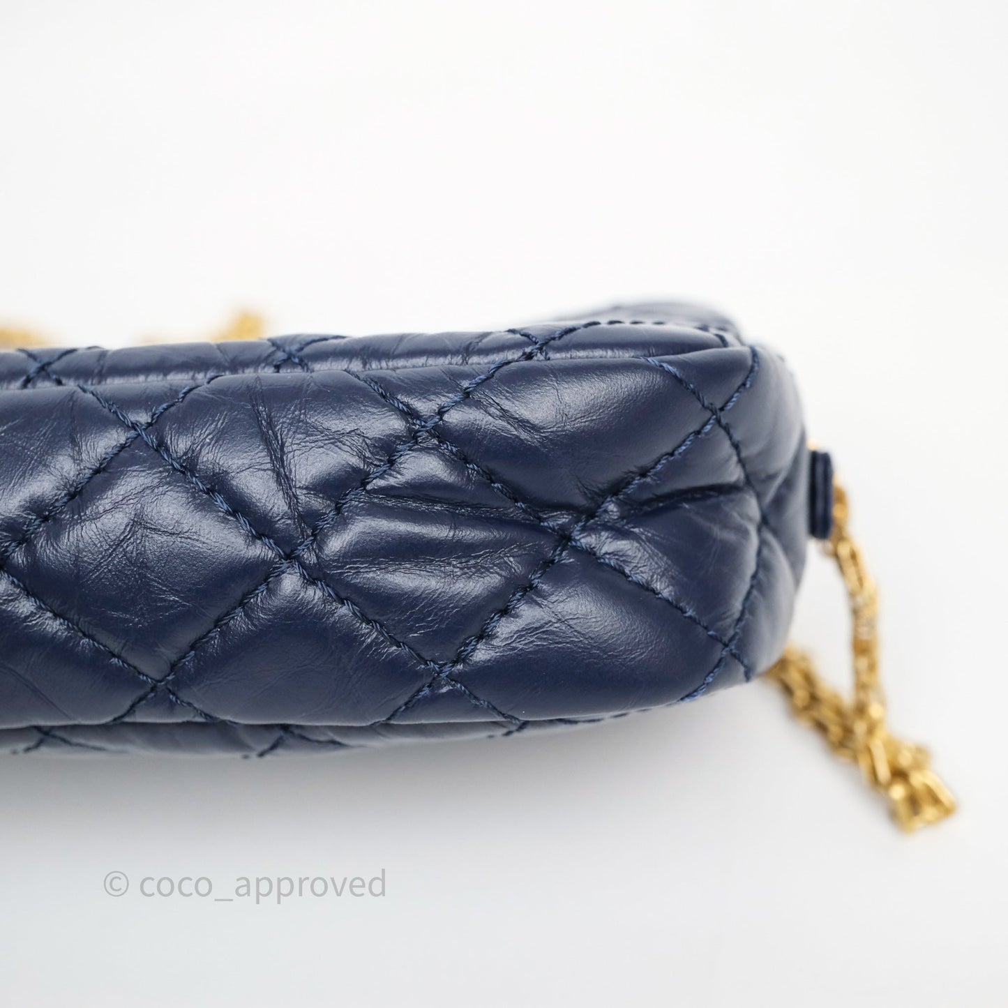 Chanel Quilted Mini Reissue Camera Case Navy Aged Calfskin Aged Gold Hardware