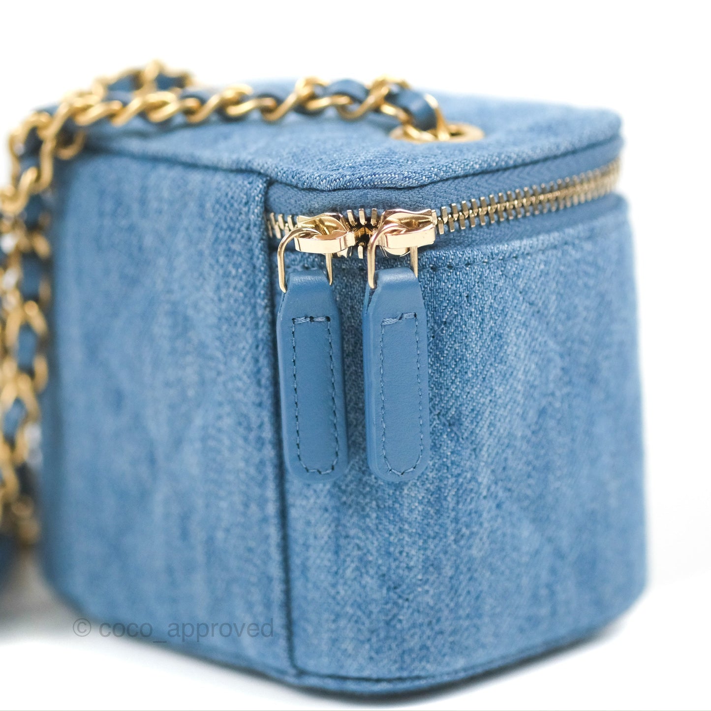 Chanel Mini Pearl Crush Vanity With Chain Denim Aged Gold Hardware