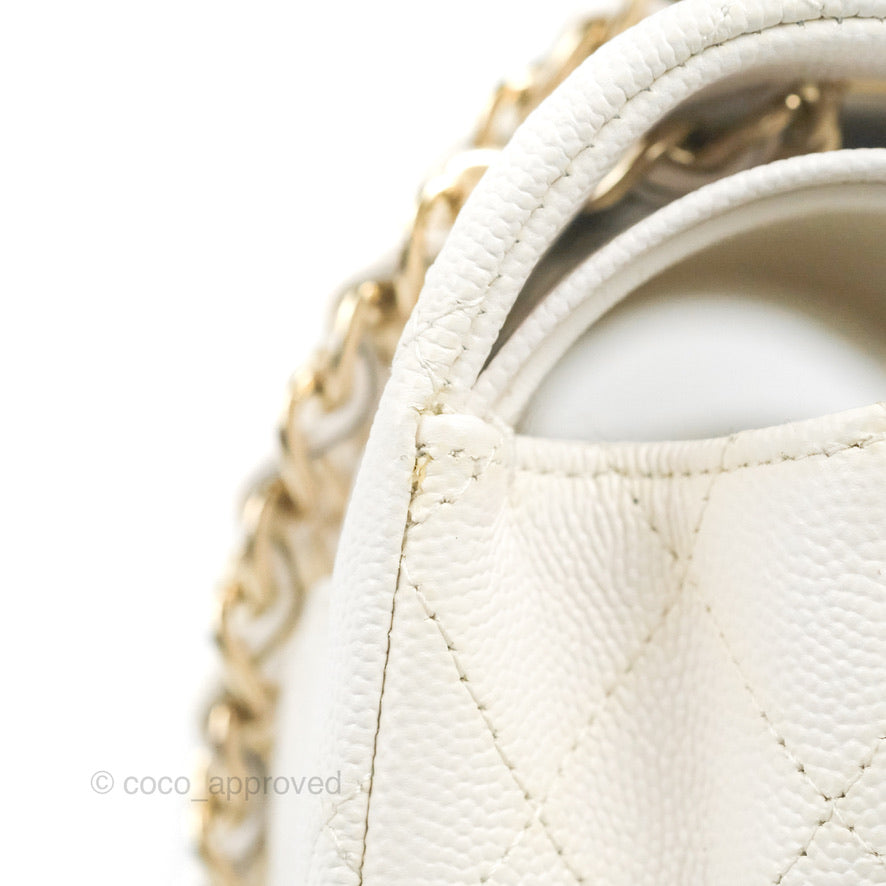 Chanel Small Classic Quilted Flap White Caviar Gold Hardware