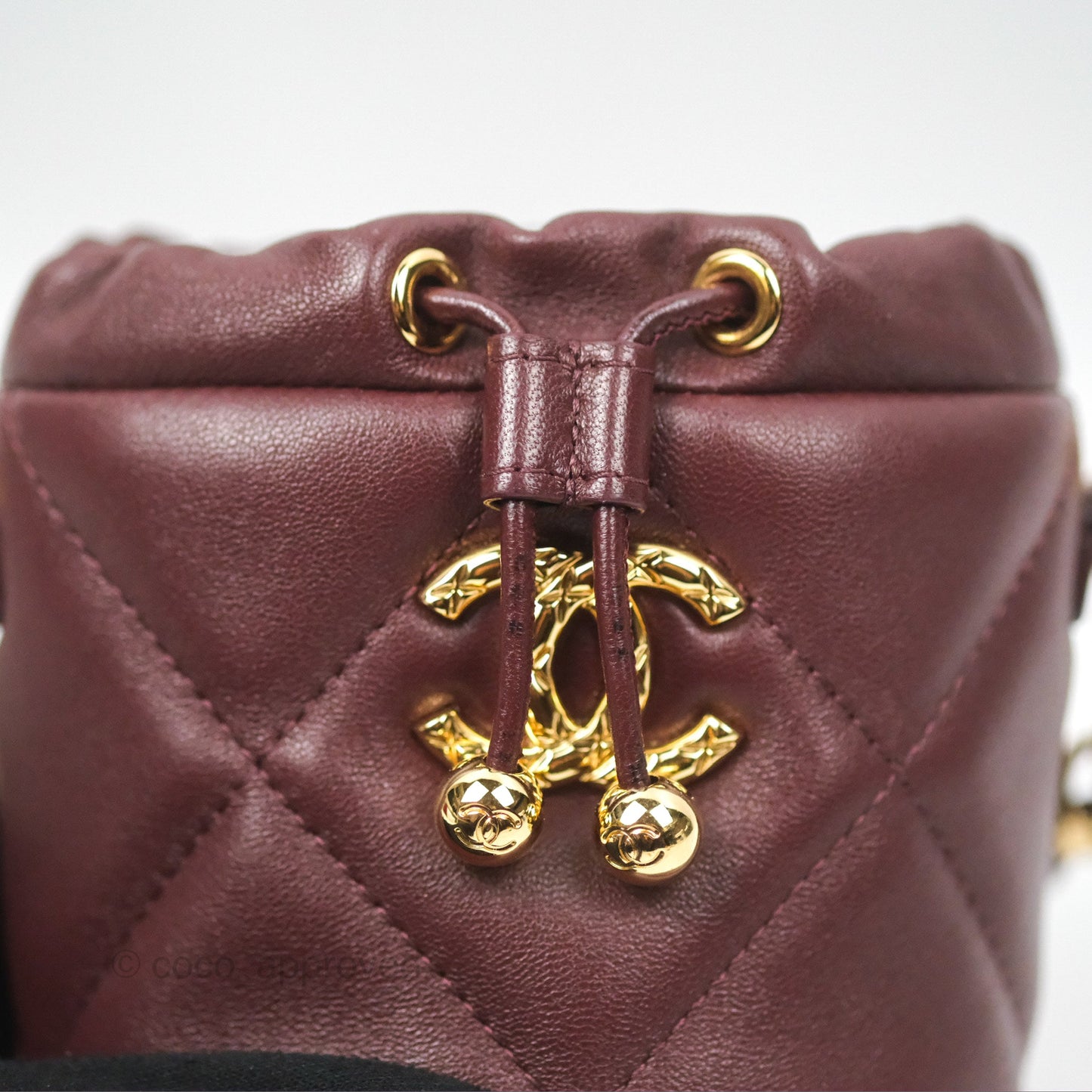 Chanel Mini Bucket Bag with Fluffy Chain Burgundy Lambskin Gold Hardware