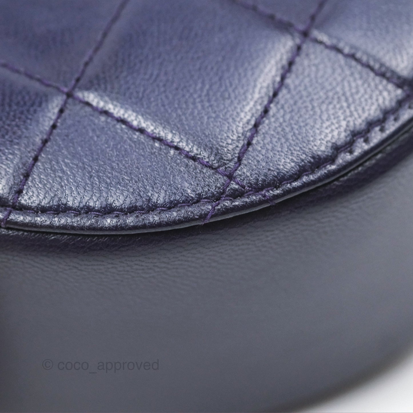 Chanel Quilted Round Clutch with Chain Dark Purple Calfskin Gold Hardware