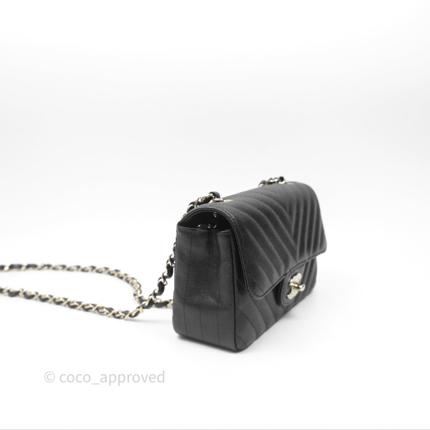 Chanel Chevron Mini Rectangular Flap Black Caviar Gold Hardware