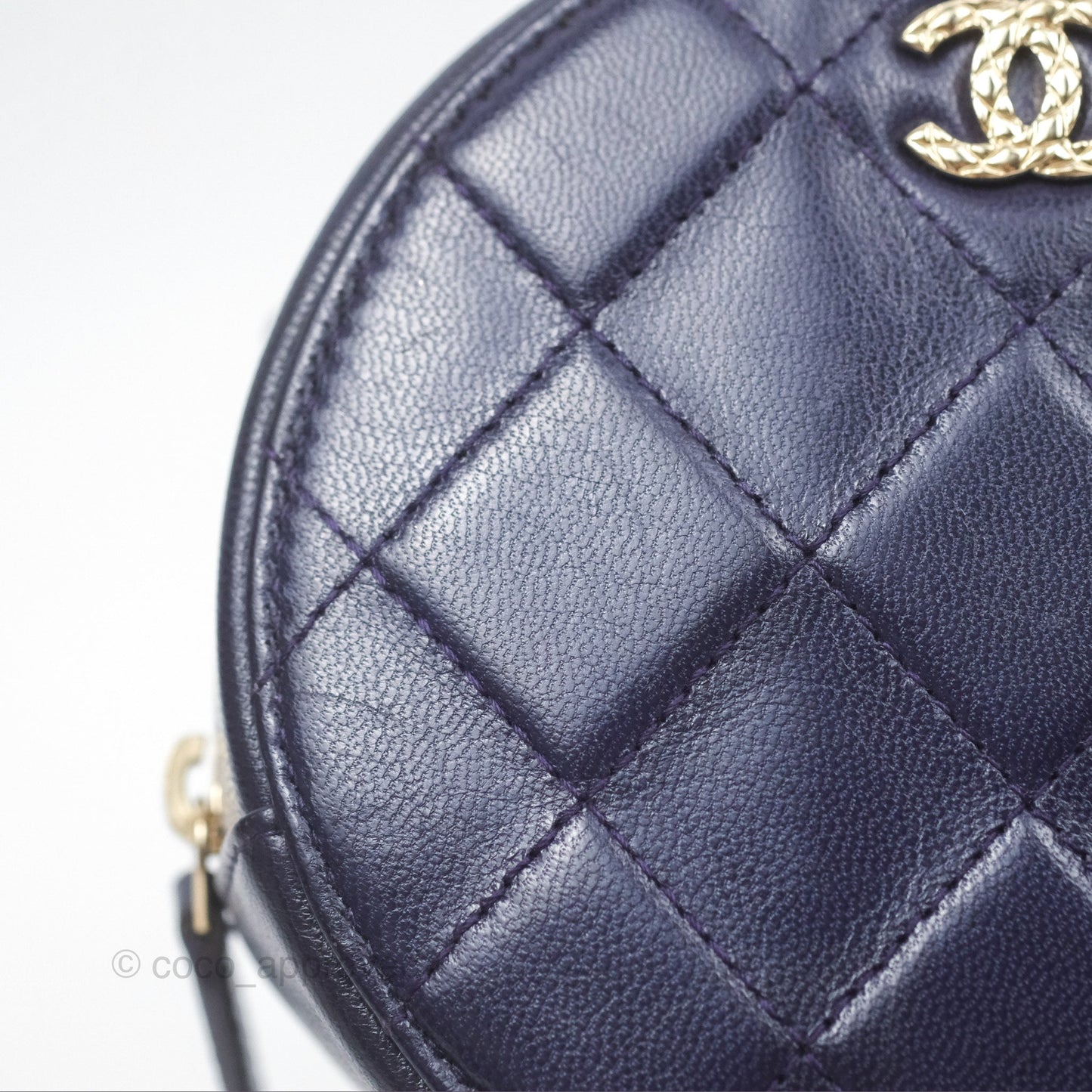 Chanel Quilted Round Clutch with Chain Dark Purple Calfskin Gold Hardware