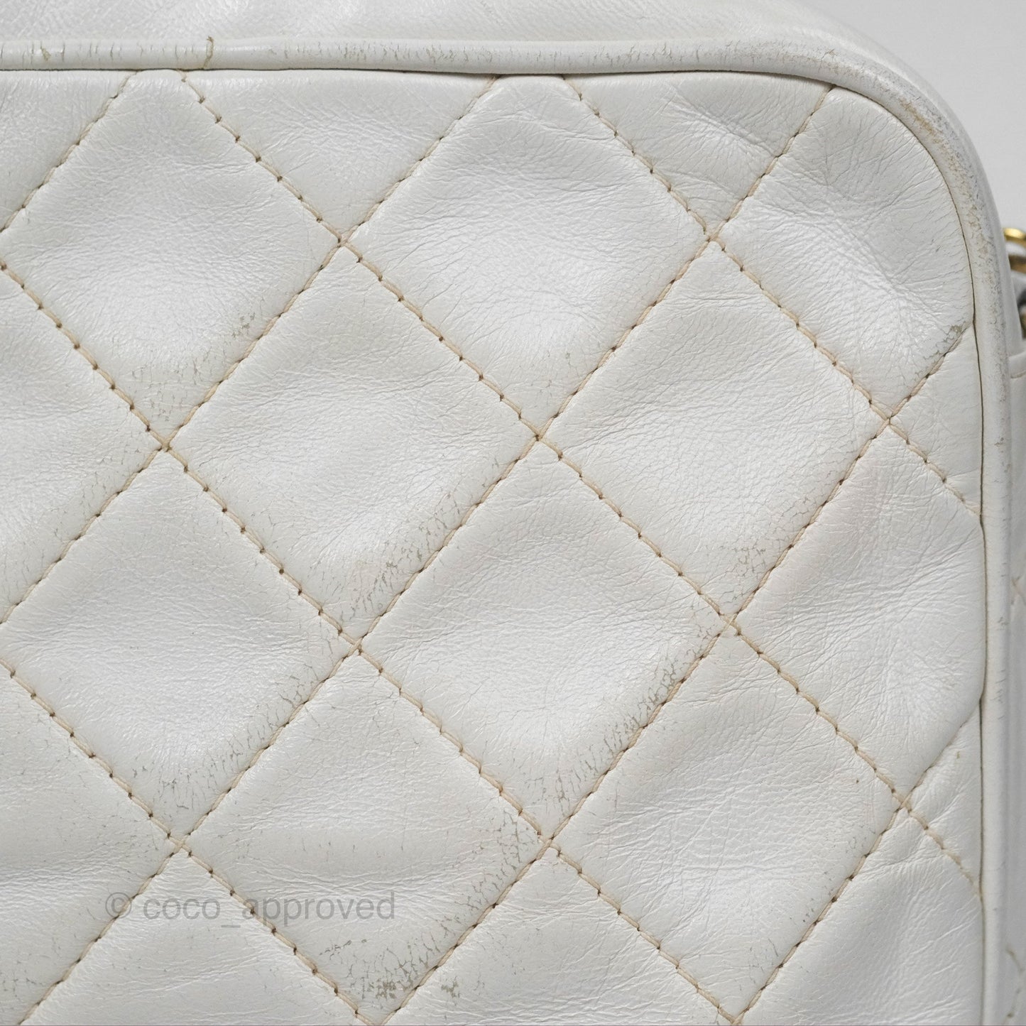 Chanel Vintage Small Camera Bag White Lambskin Gold Hardware