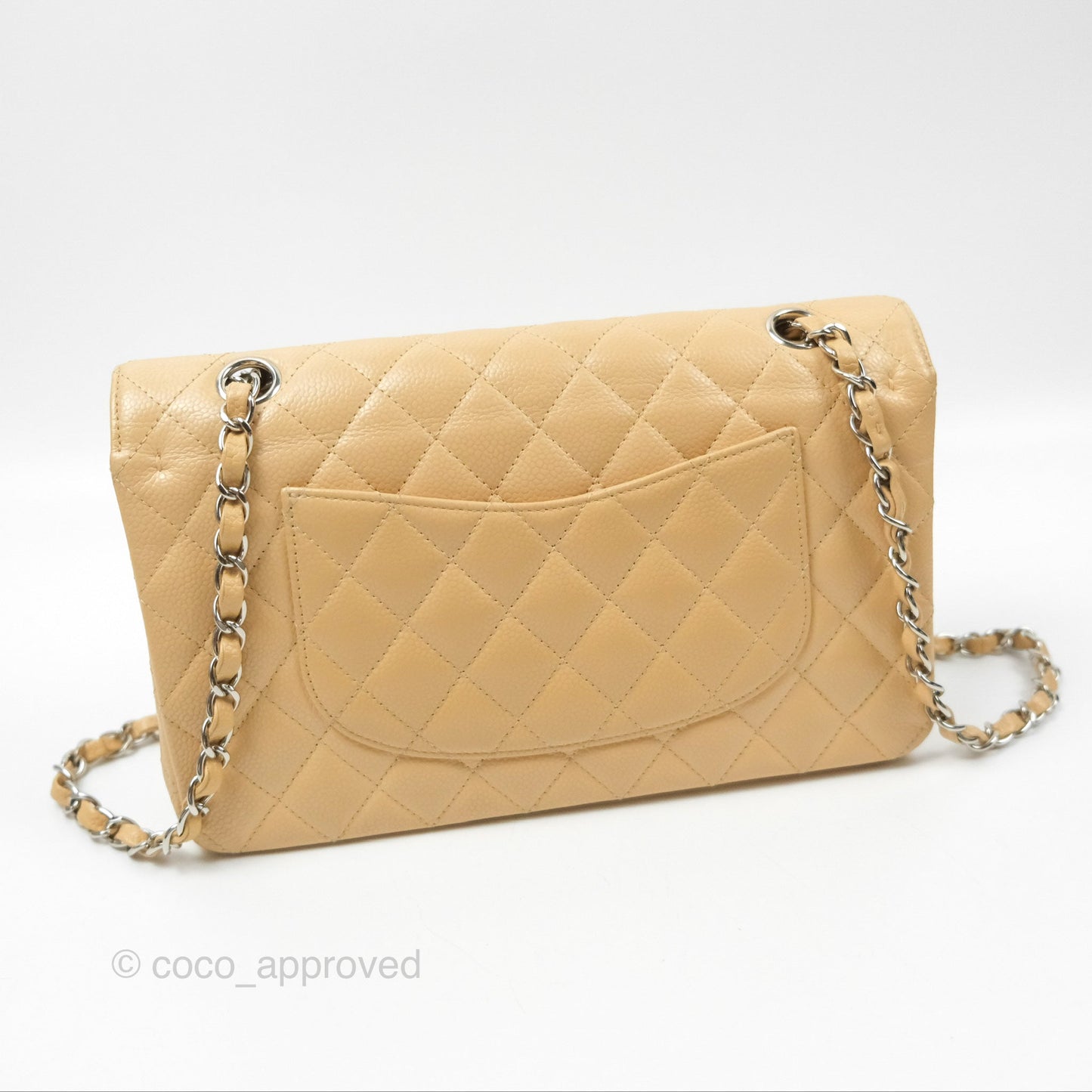 Chanel Classic M/L Medium Flap Quilted Beige Caviar Silver Hardware