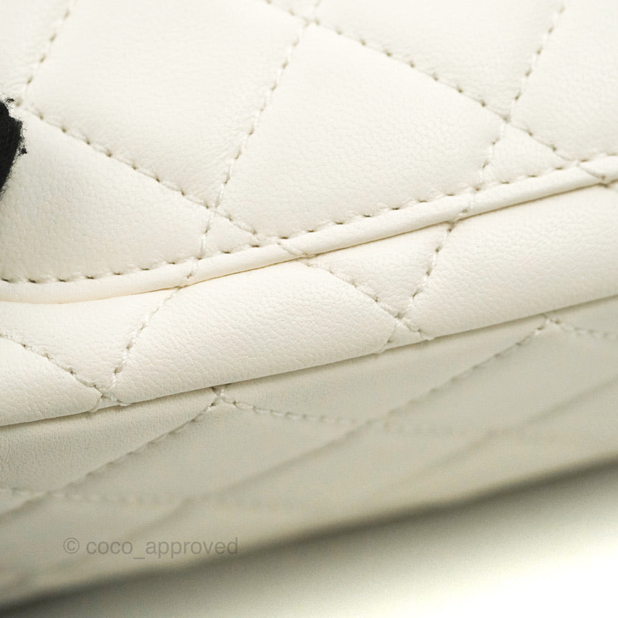 Chanel Mini Square Pearl Crush Quilted White Lambskin Aged Gold Hardware