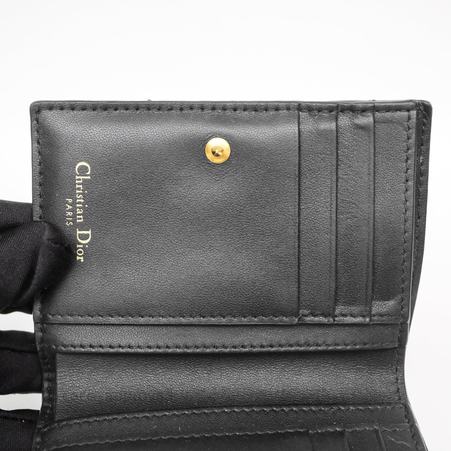 Christian Dior Caro Dahlia Wallet Black Calfskin Gold Hardware