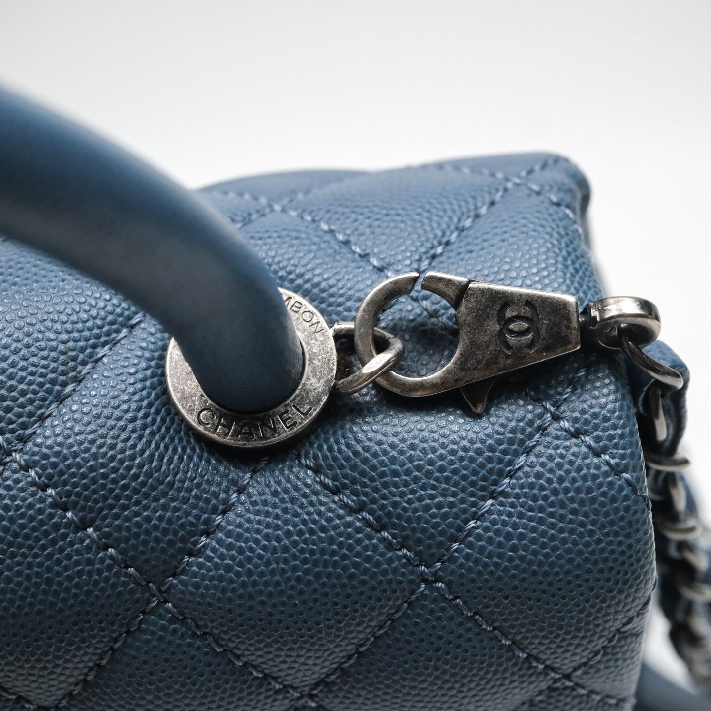 Chanel Medium Coco Handle Quilted Aged Caviar Dark Blue Ruthenium Hardware