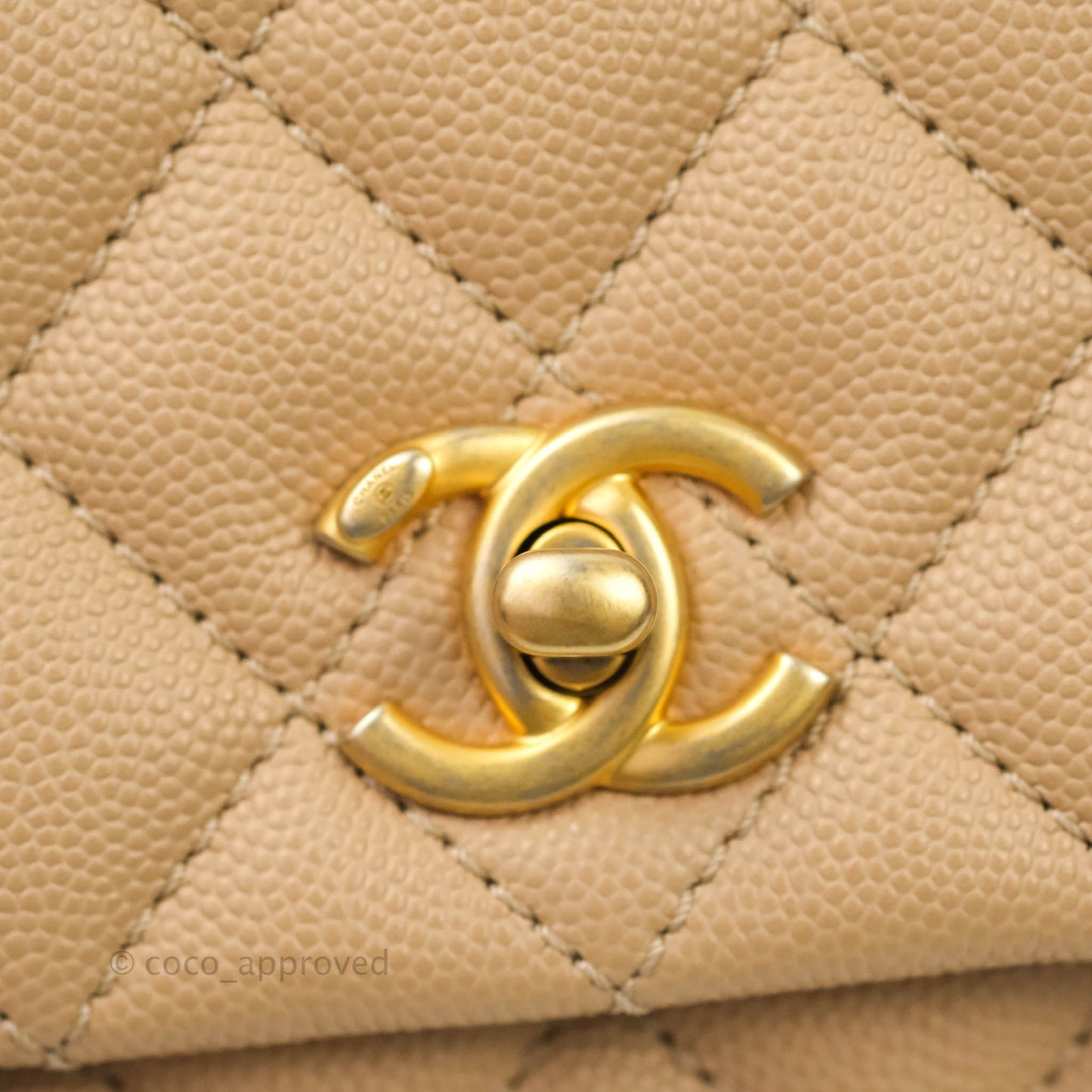 Chanel Mini (Small) Coco Handle Quilted Beige Caviar Gold Hardware Embossed Lizard Handle