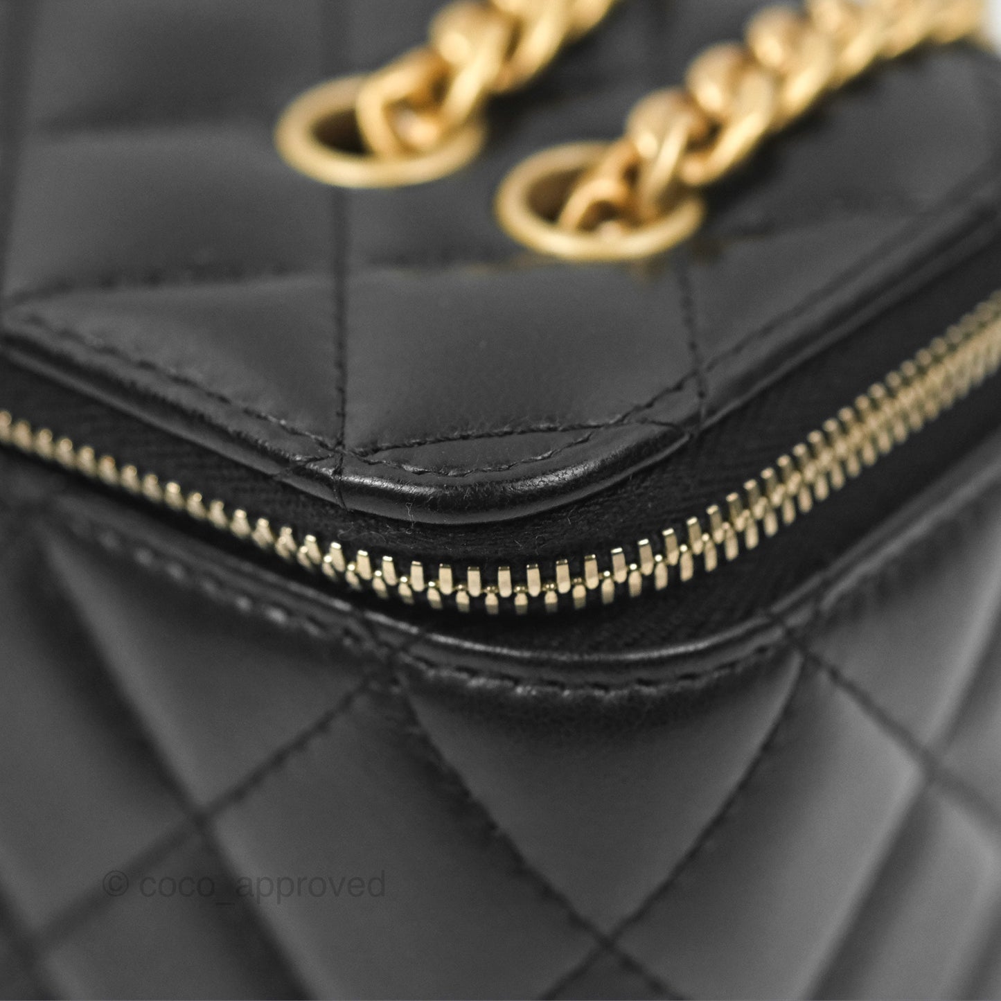 Chanel All Slide Vanity with Adjustable Chain Black Lambskin Aged Gold Hardware