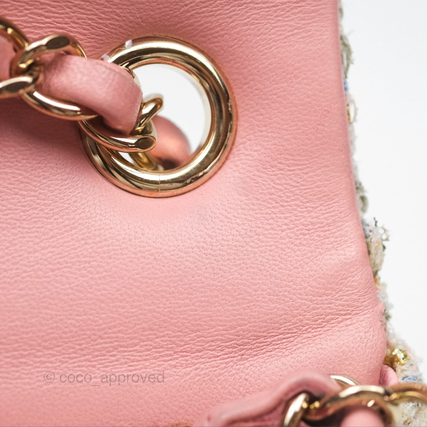 Chanel Mini Rectangular Flap Pink/ Blue/ Gold Tweed Gold Hardware