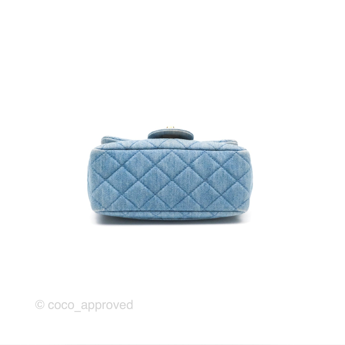 Chanel Mini Square Pearl Crush Quilted Denim Aged Gold Hardware