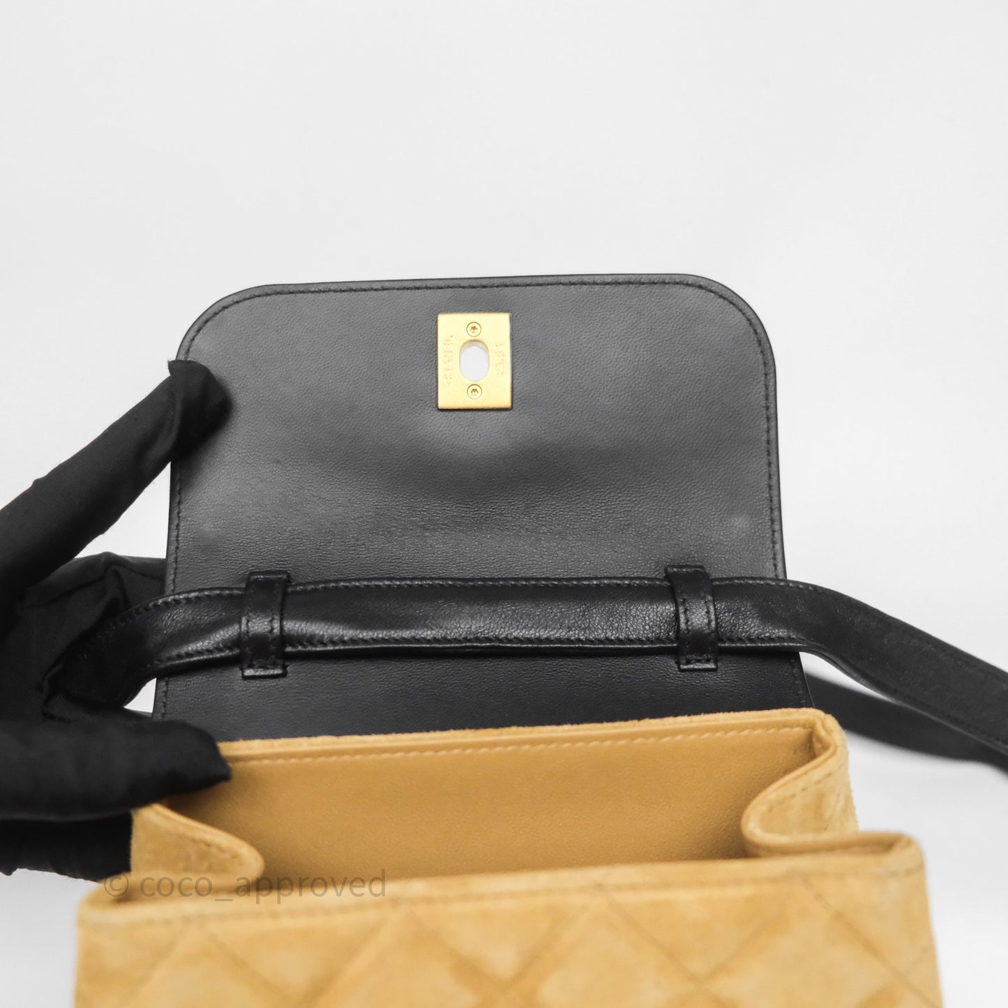 Chanel Mini Flap Bag Camel Suede/ Black Lambskin Gold Hardware