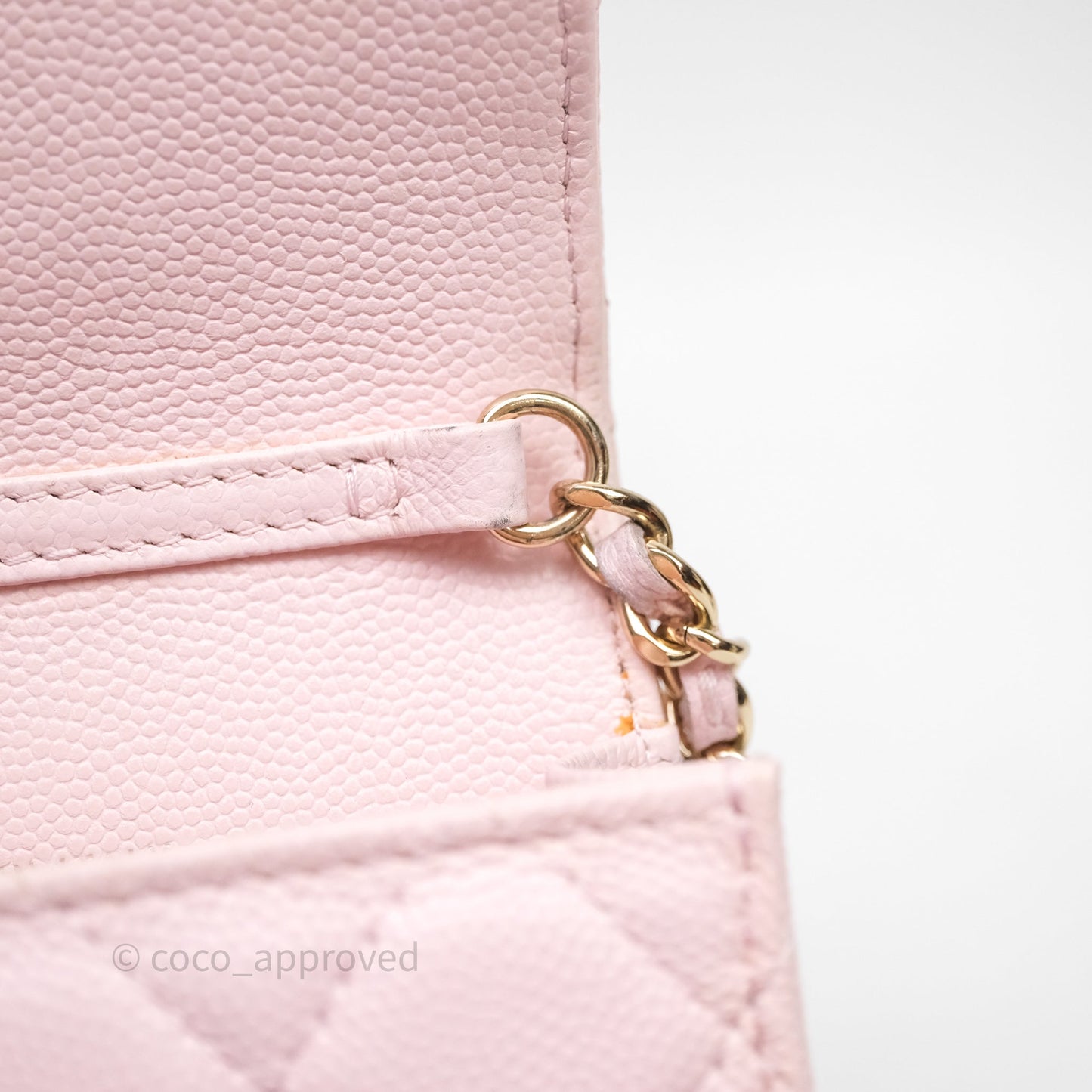 Chanel Quilted Crystal CC Pink Caviar Airpods Phone Case With Chain Light Gold Hardware