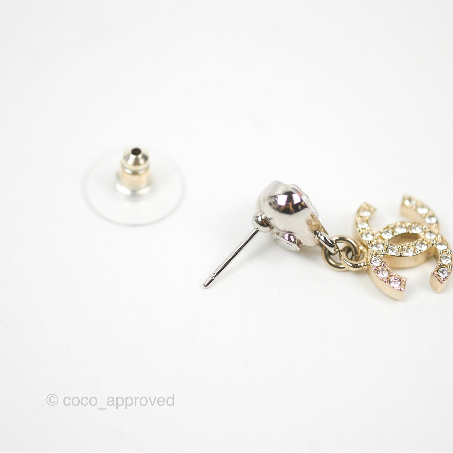 Chanel Crystal Heart CC Drop Earrings Silver Tone 23S