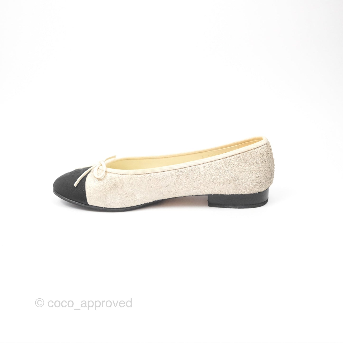 Chanel Ballerina Flats Glitter Ivory Black Size 39