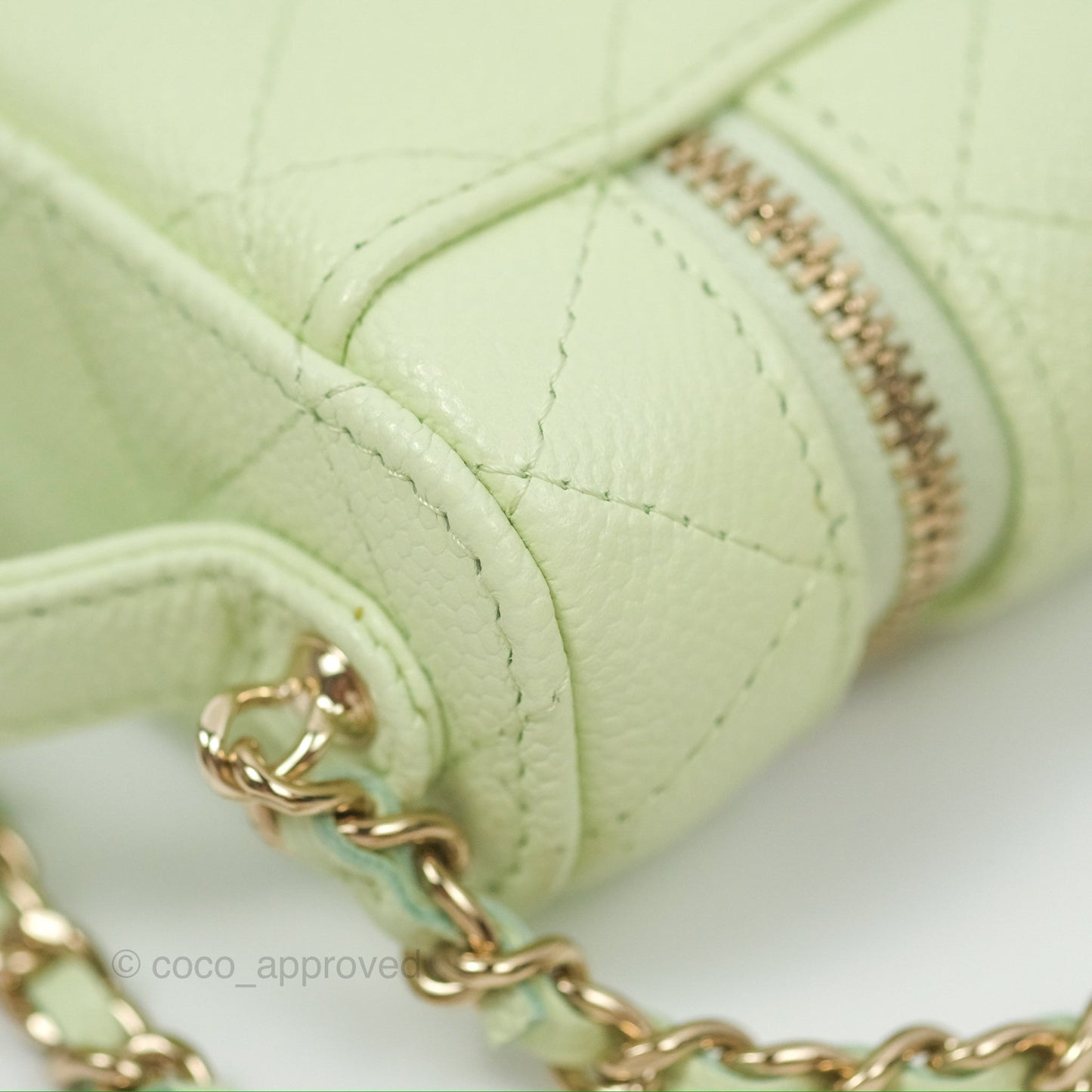Chanel Quilted Small Handle With Care Vanity Case With Chain Green Caviar Gold Hardware