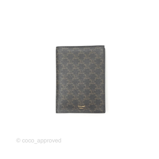 Celine Passport Cover Triomphe Canvas Black Calfskin
