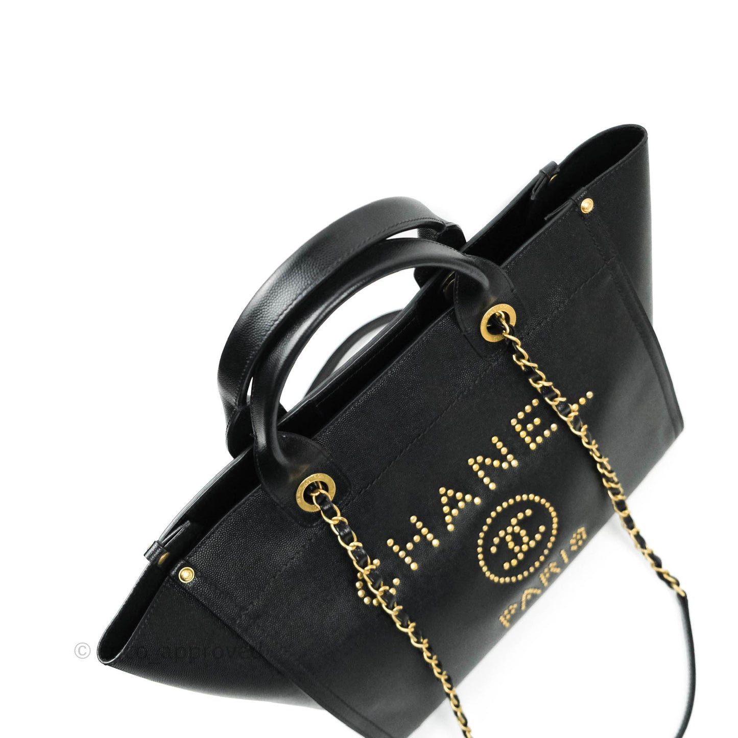 Chanel Studded Black Caviar Deauville Small Shopping Bag