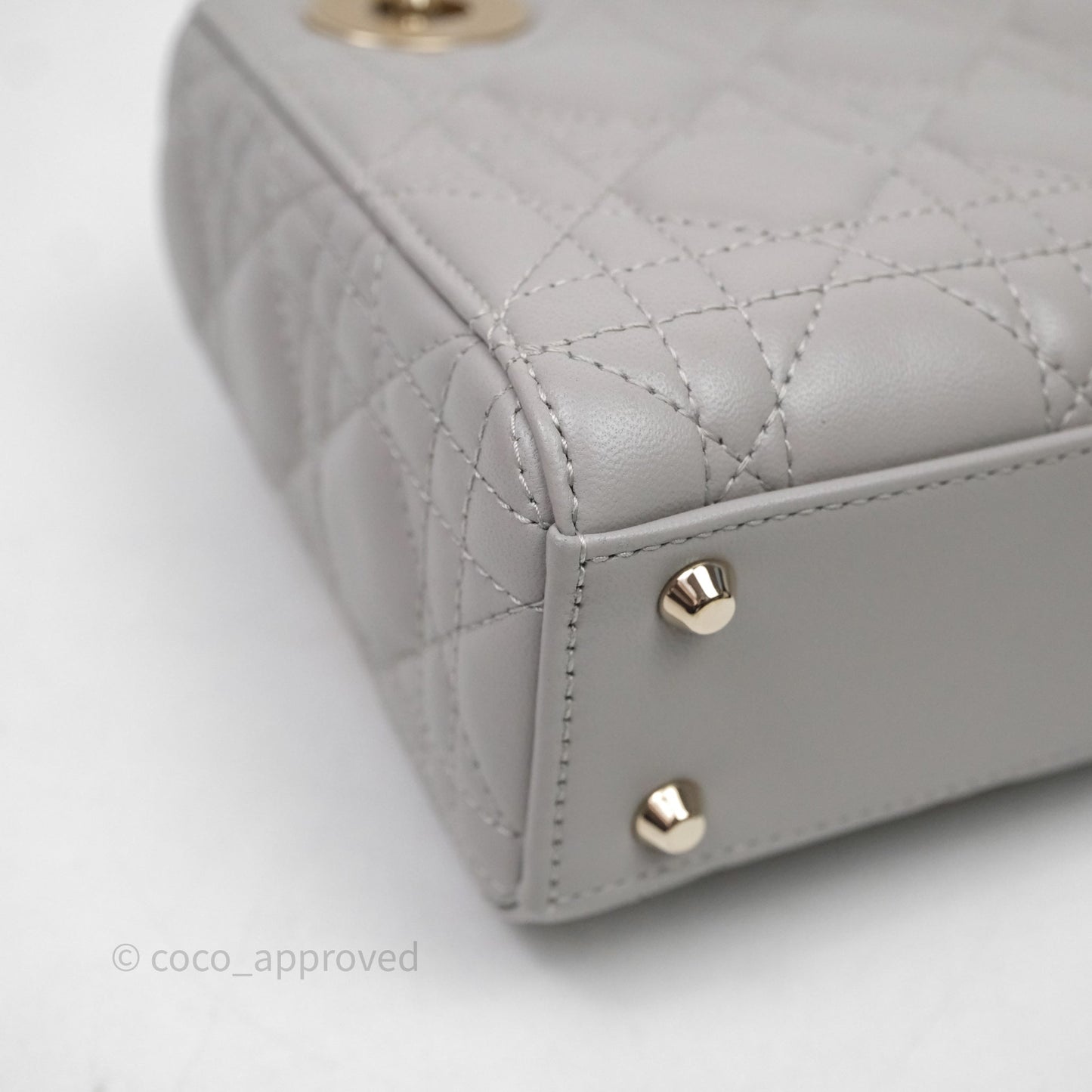 Christian Dior Mini Lady Dior Gray Lambskin Cannage Diamonds Gold Hardware