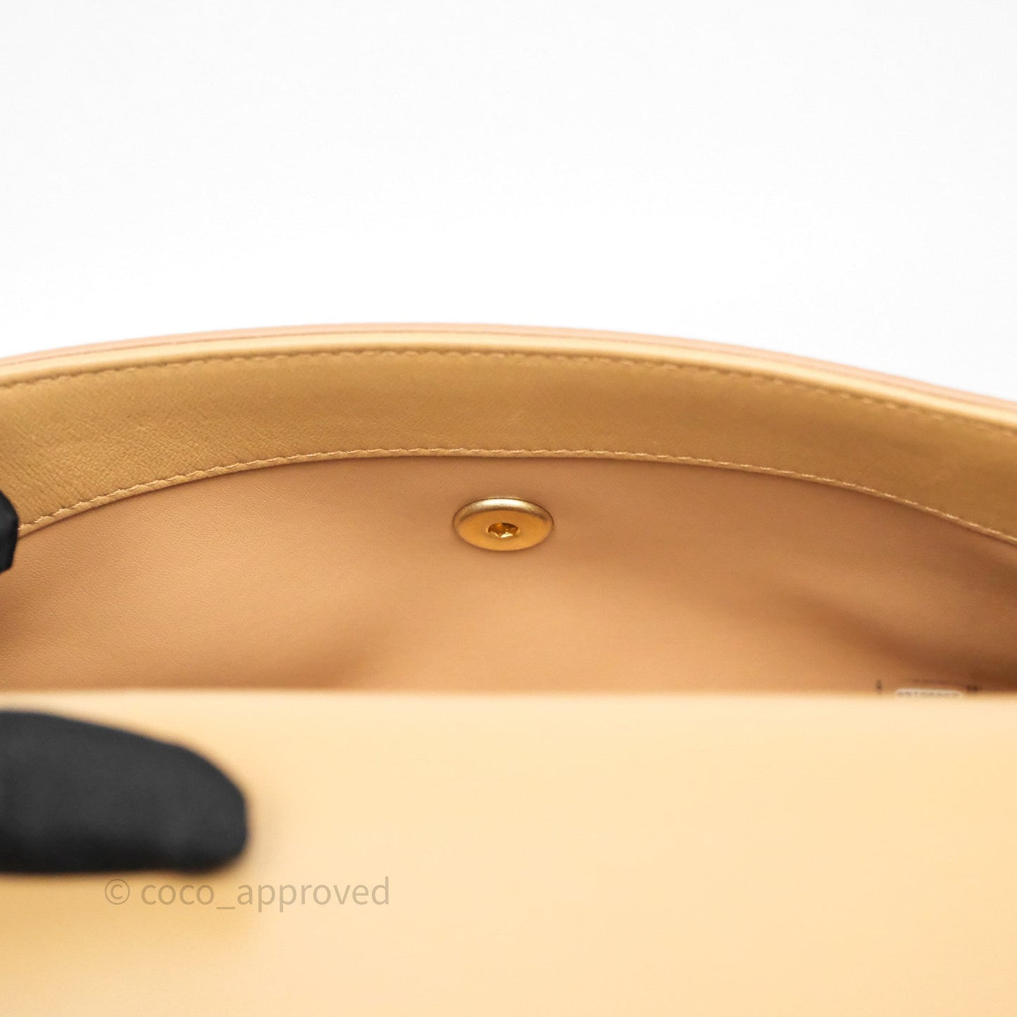 Chanel Small Coco Luxe Flap Bag Caramel Beige Calfskin Aged Gold Hardware