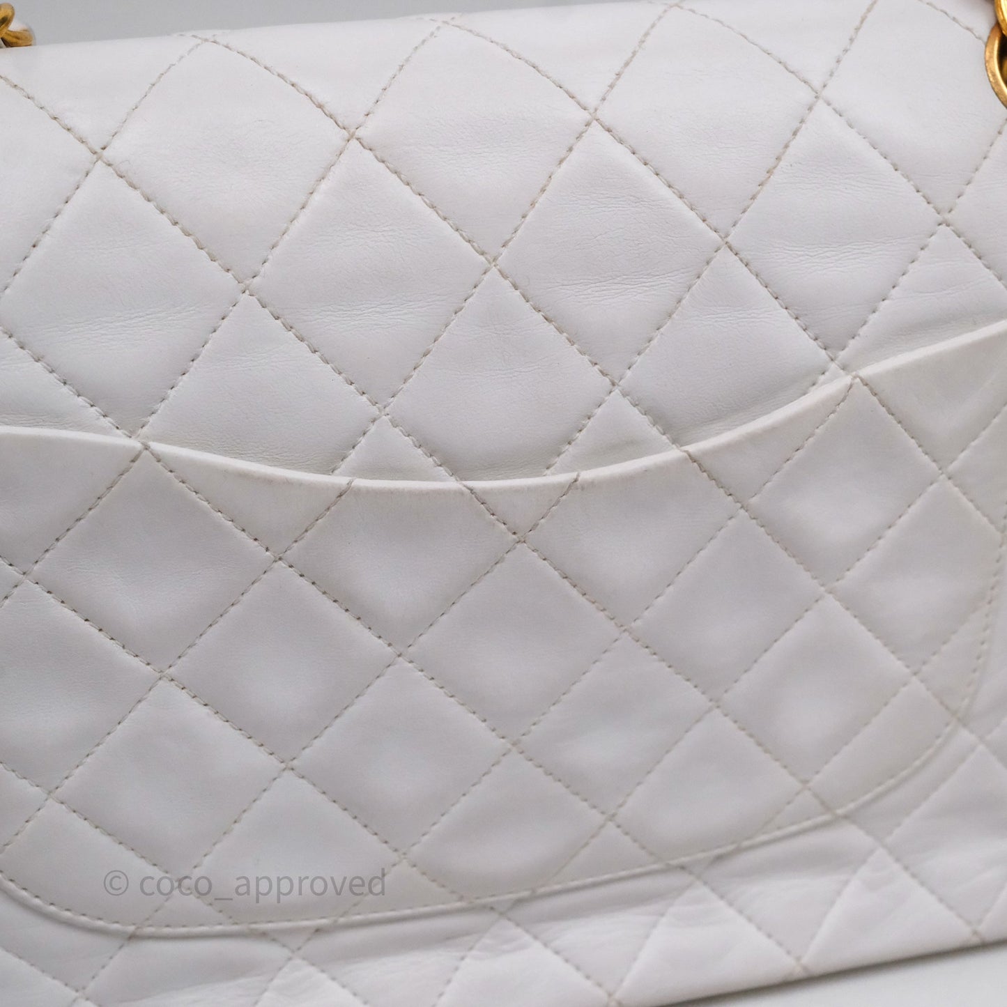 Chanel Classic Vintage Double Flap M/L White Lambskin 24K Gold Hardware