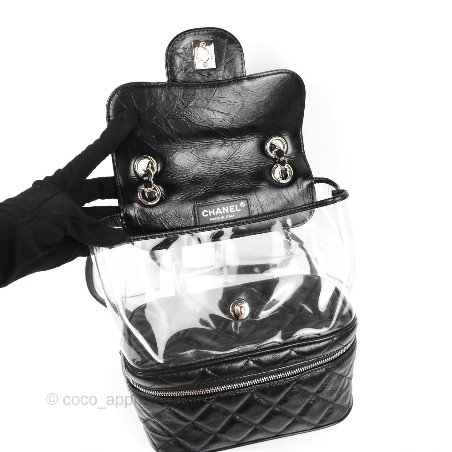 Chanel Aquarium PVC Backpack Black Crumpled Calfskin Silver Hardware