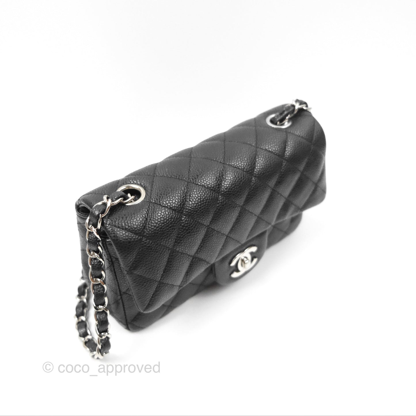 Chanel Classic Quilted Mini Rectangular Flap Black Caviar Silver Hardware