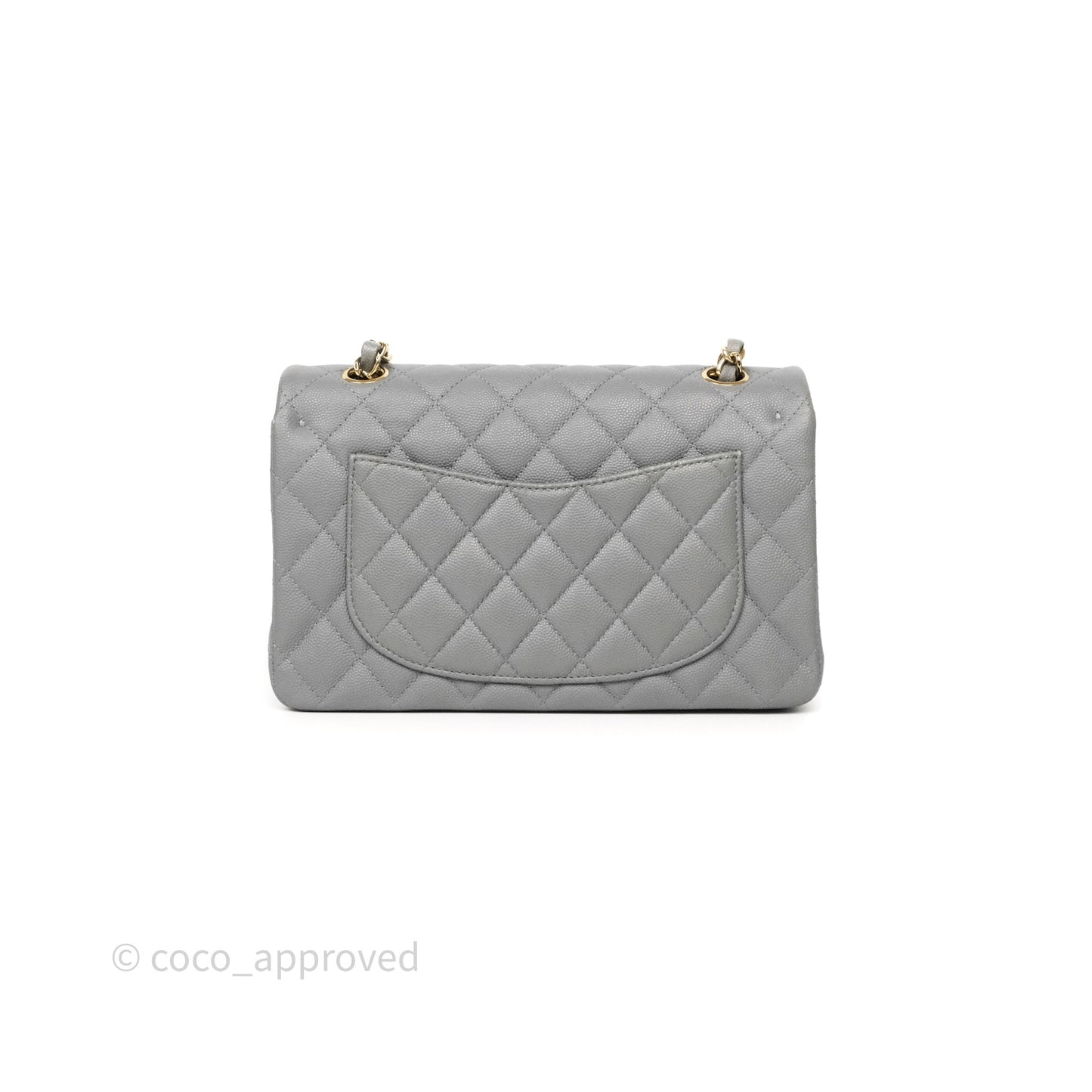 Chanel Small Classic Flap Quilted Grey Caviar Gold Hardware