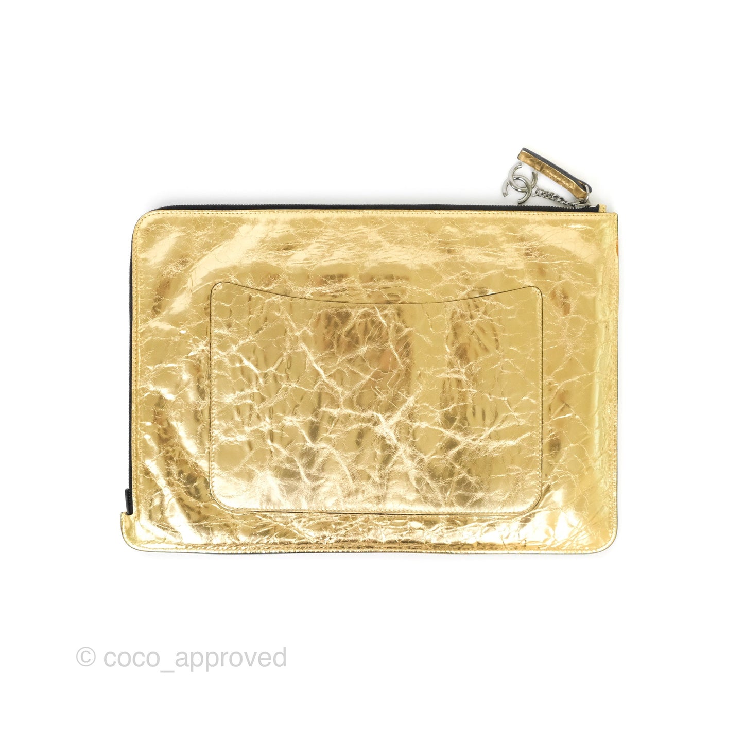 Chanel Large Feministe Maize Feminine Pouch Clutch Metallic Gold Crumpled Lambskin