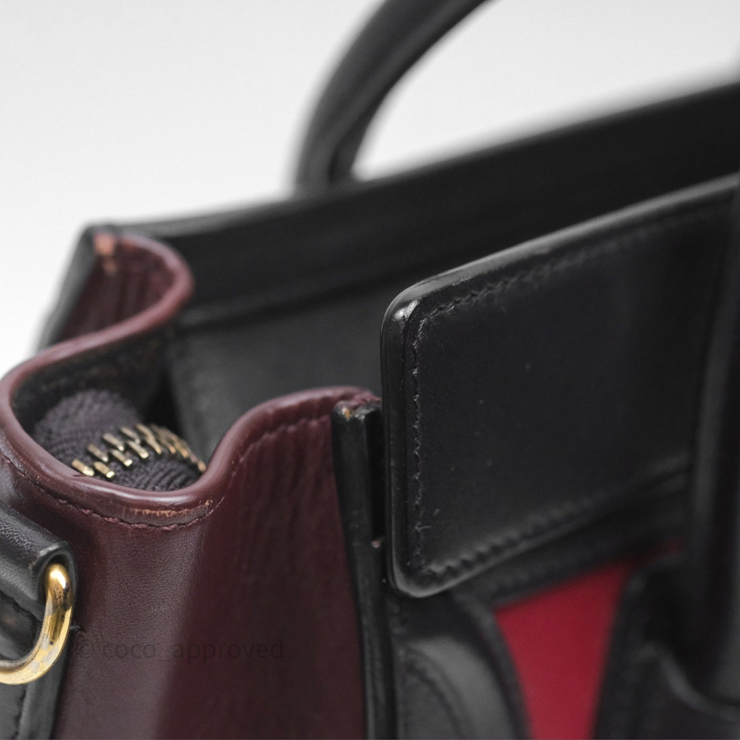 Celine Nano Luggage Satin Calfskin Gold Hardware Red/ Dark Brown