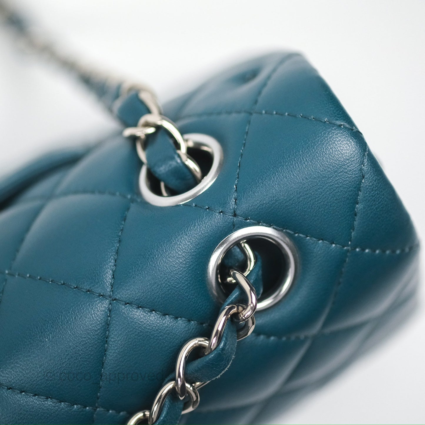 Chanel Classic M/L Medium Flap Quilted Teal Lambskin Silver Hardware