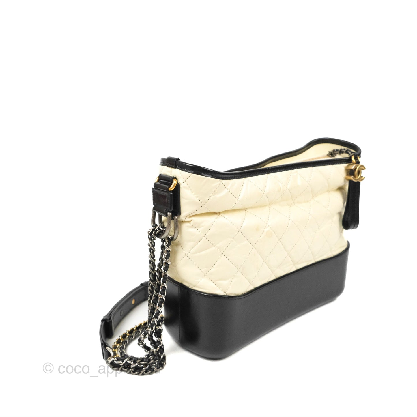 Chanel New Medium Gabrielle Hobo White/Black Aged Calfskin