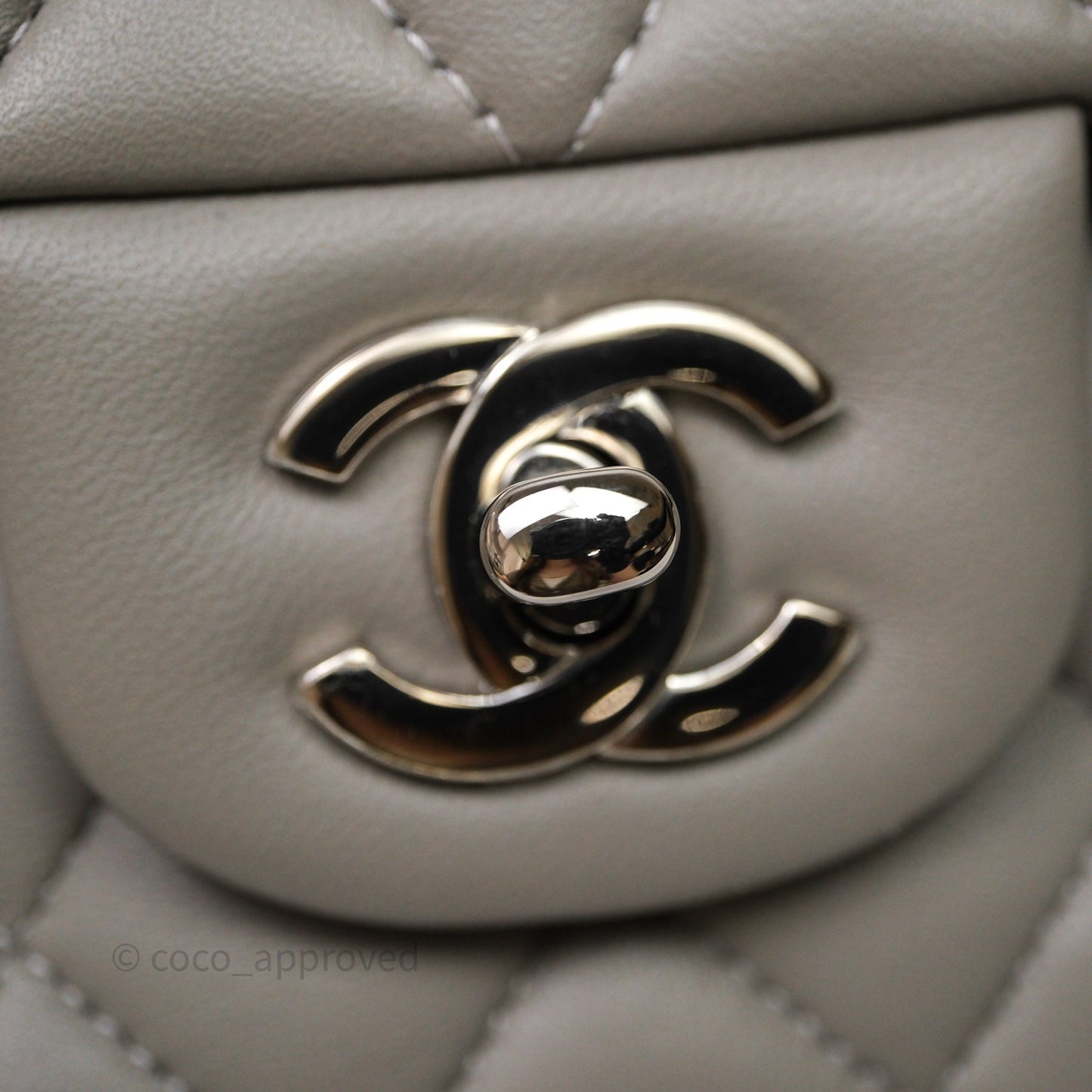 Chanel Classic M/L Medium Flap Quilted Grey Lambskin Silver Hardware