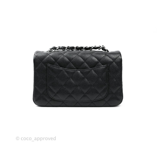 Chanel Classic Quilted Mini Rectangular Flap Black Caviar Silver Hardware
