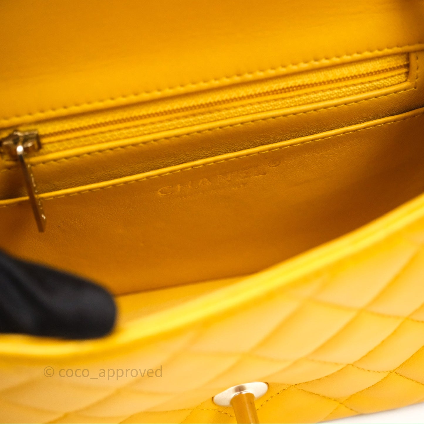 Chanel Mini Square Flap Quilted Yellow Lambskin Gold Hardware