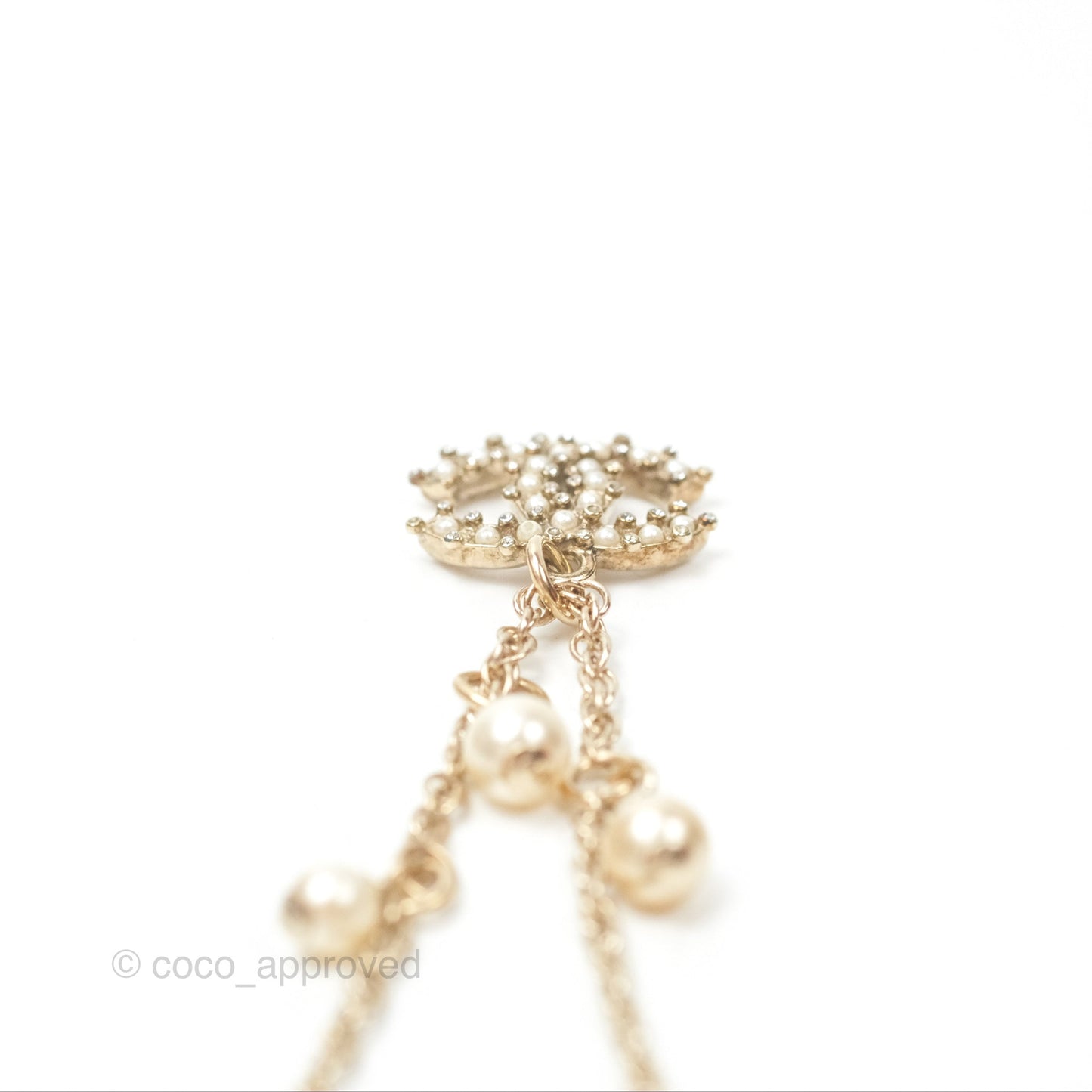 Chanel CC Crystal Pearl Chain Bracelet Gold Tone 19C