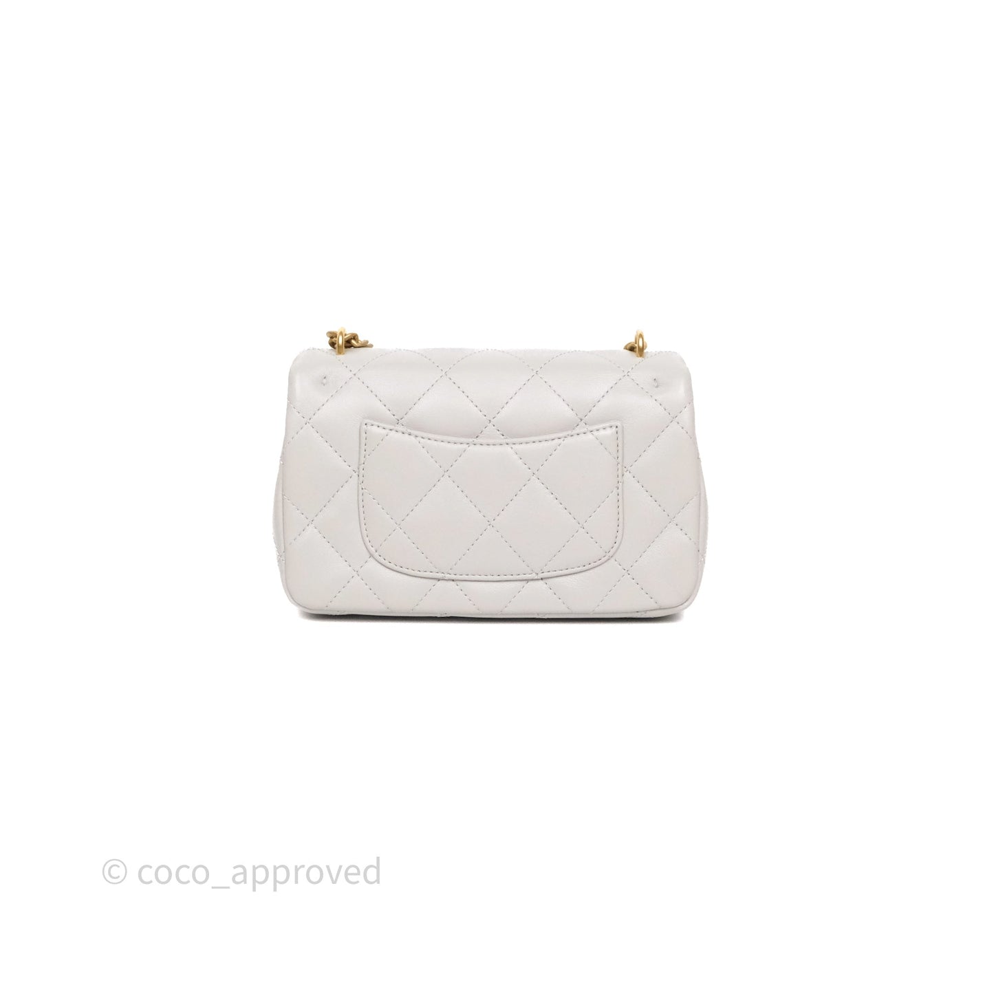 Chanel Heart Crush Mini Flap Bag Light Grey Lambskin Aged Gold Hardware 24P