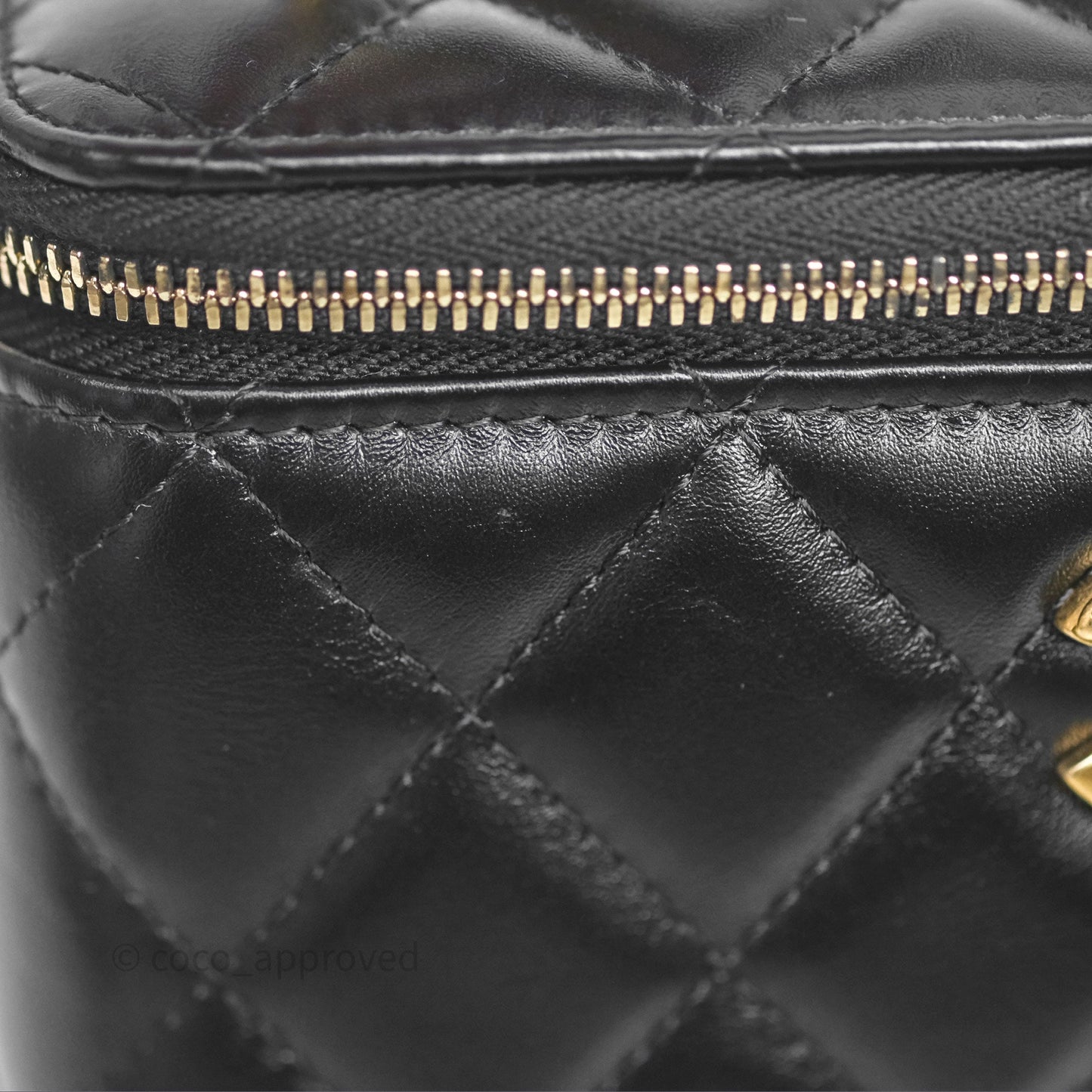 Chanel Vanity Rectangular with Top Handle Black Lambskin Aged Gold Hardware