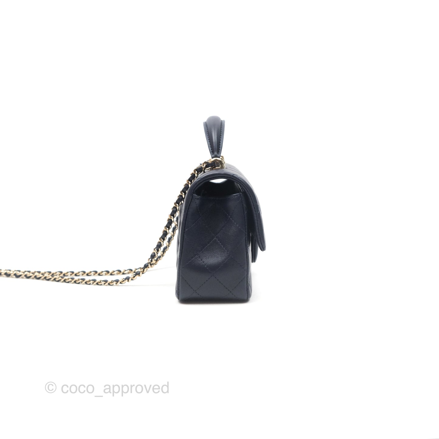Chanel Top Handle Mini Rectangular Flap Bag Navy Lambskin Gold Hardware