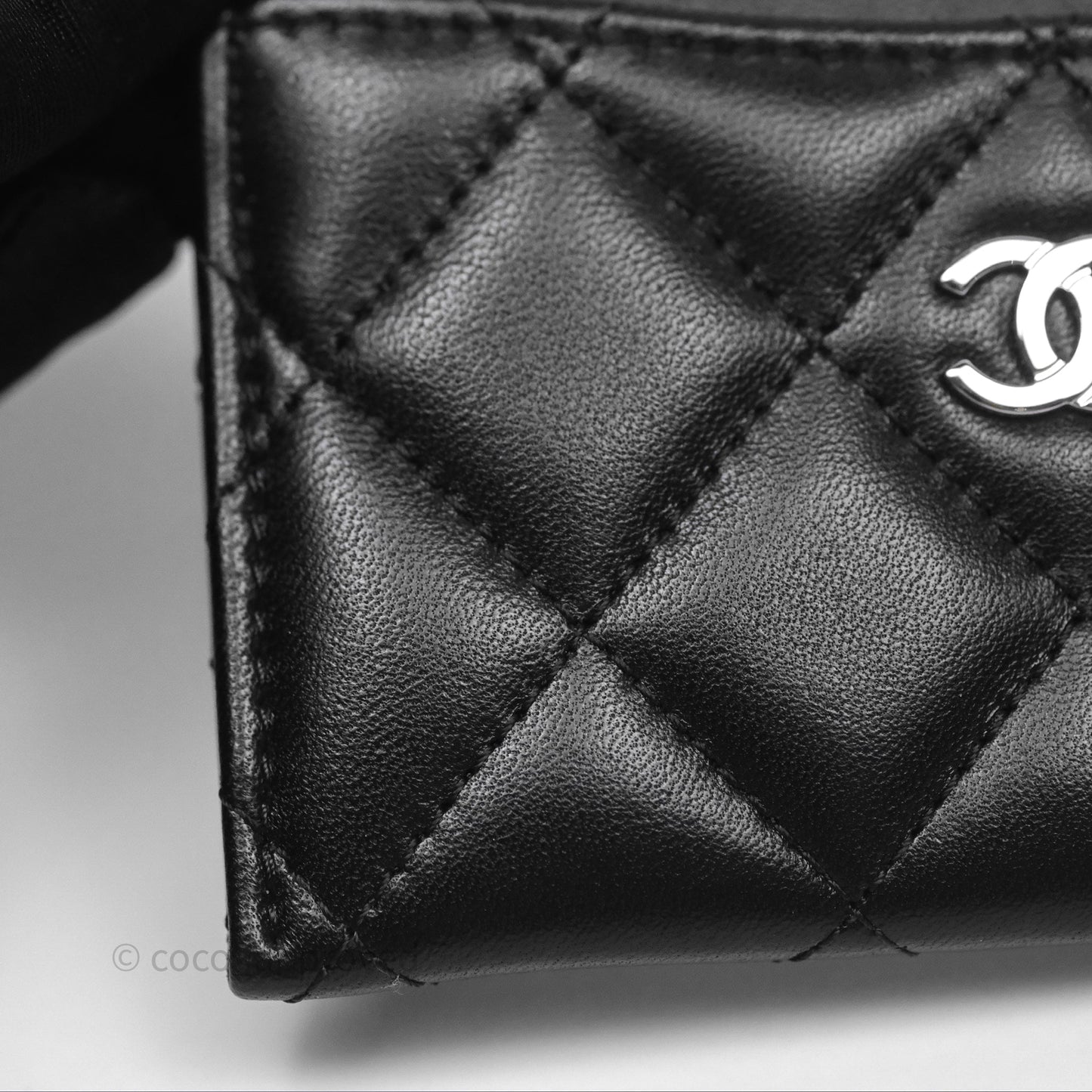Chanel Classic Flat Card Holder Black Lambskin Silver Hardware