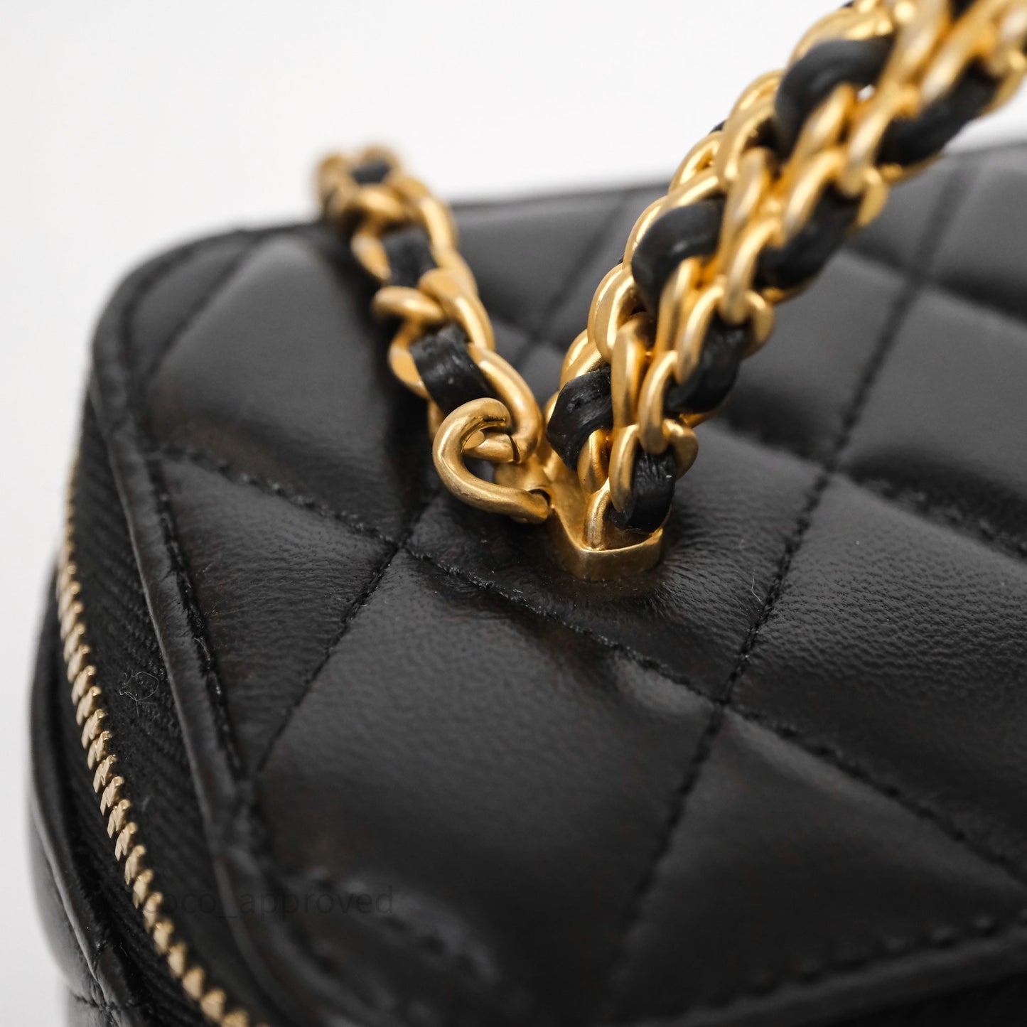 Chanel Top Handle Vanity Rectangular Black Lambskin Aged Gold Hardware