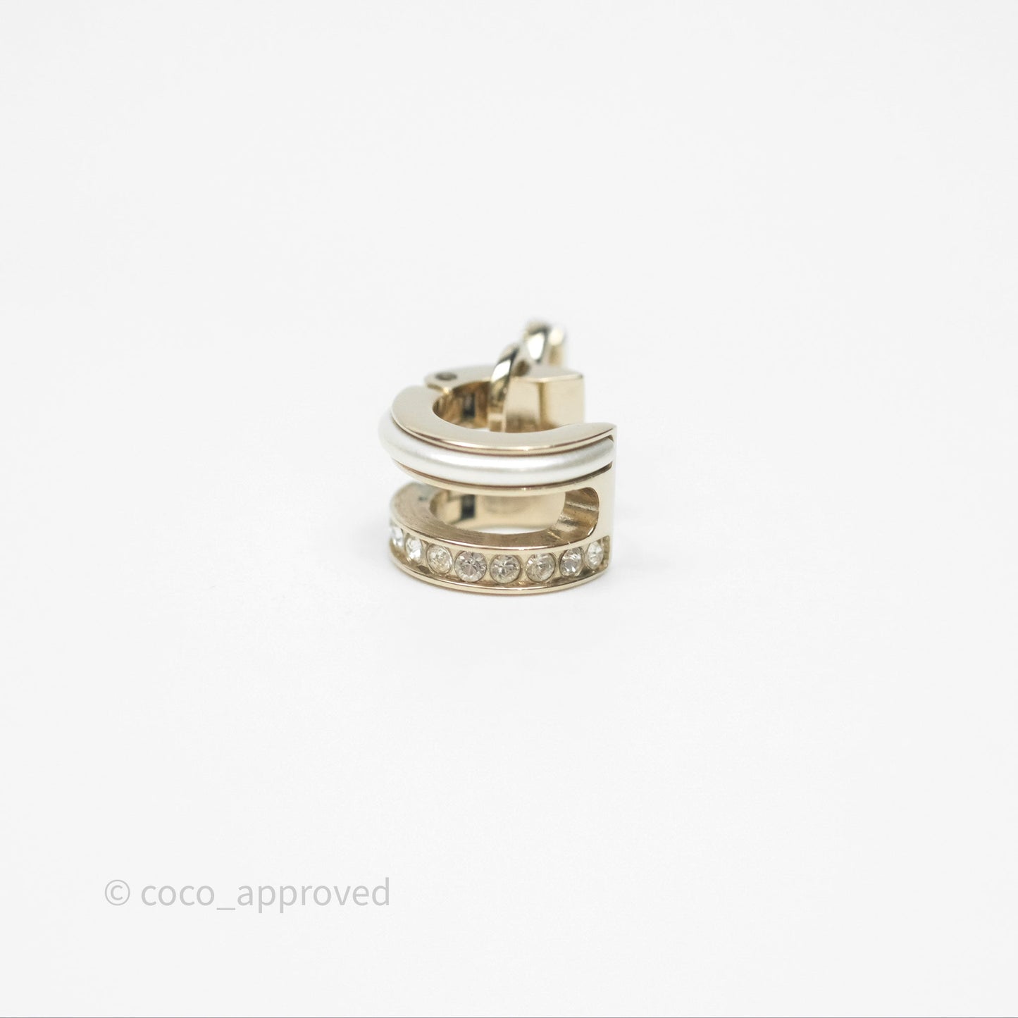 Chanel Crystal CC Pearl Hoop Earrings Gold Tone 21B