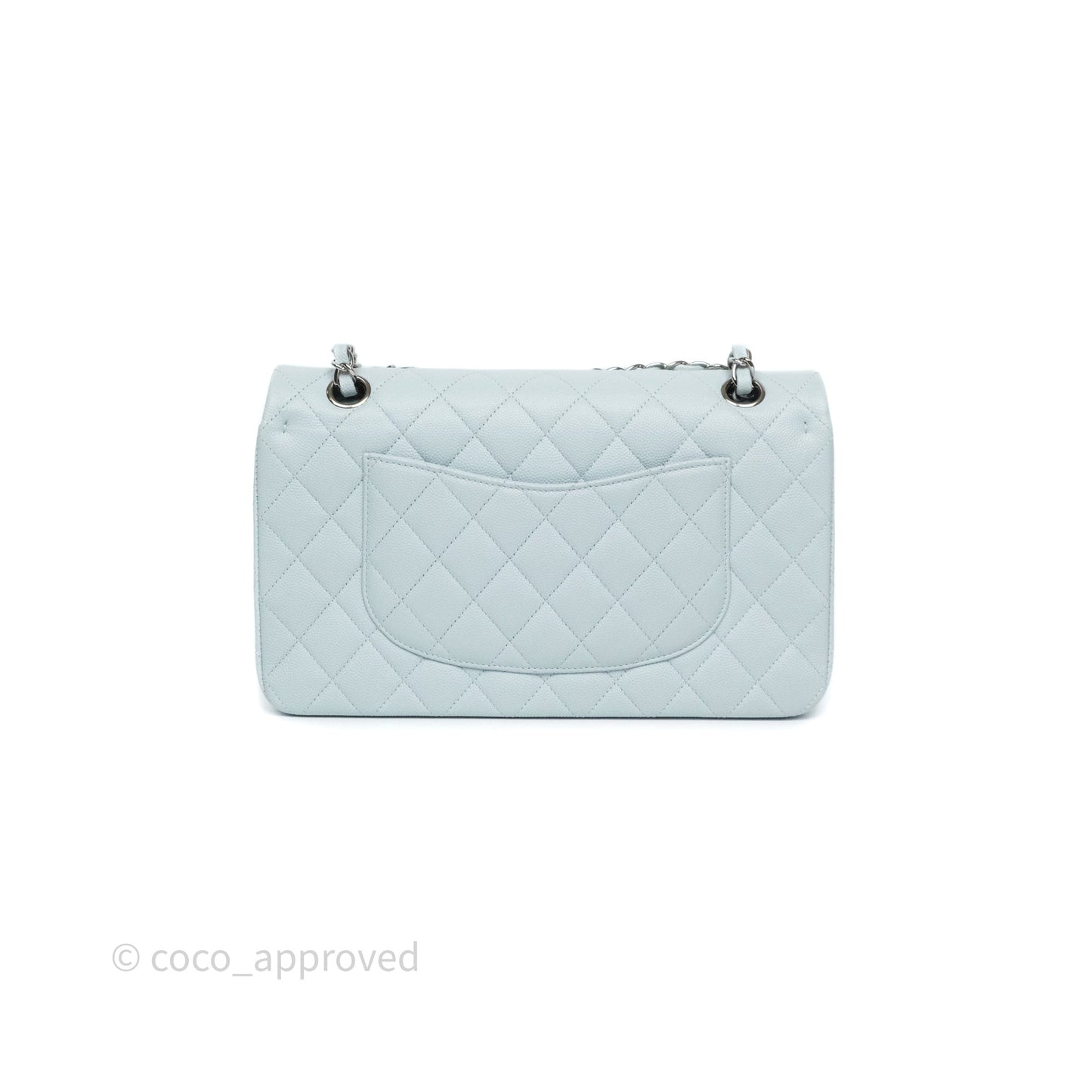 Chanel Classic M/L Medium Flap Quilted Light Blue Caviar Silver Hardware 21K