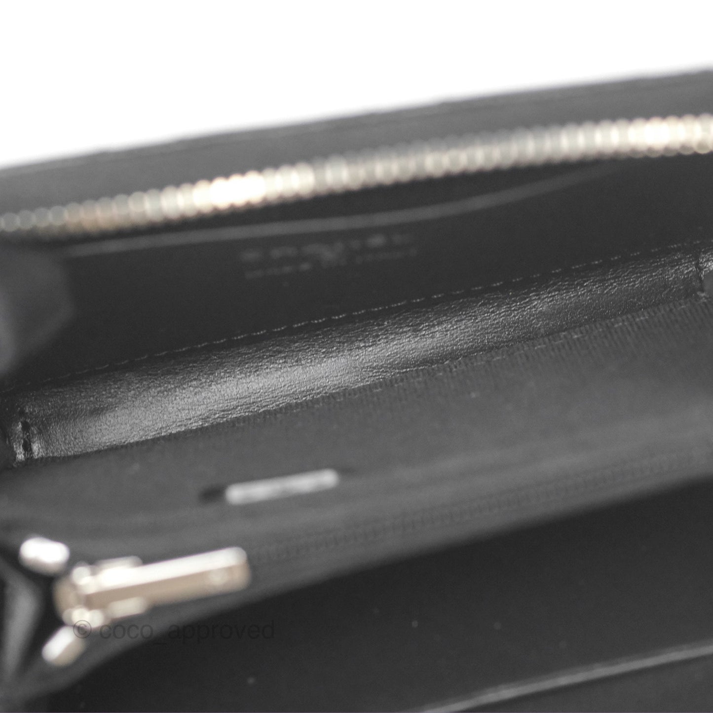 Chanel Zipped Coin Purse Black Caviar White CC Silver Hardware