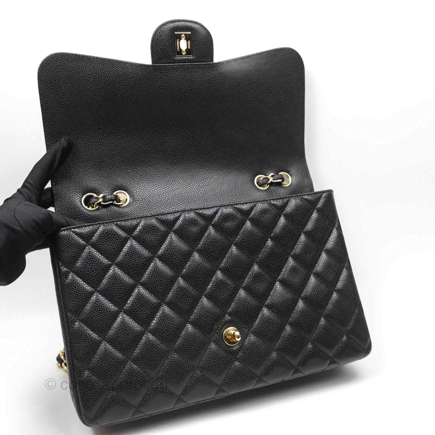 Chanel Jumbo Single Flap Black Caviar Gold Hardware