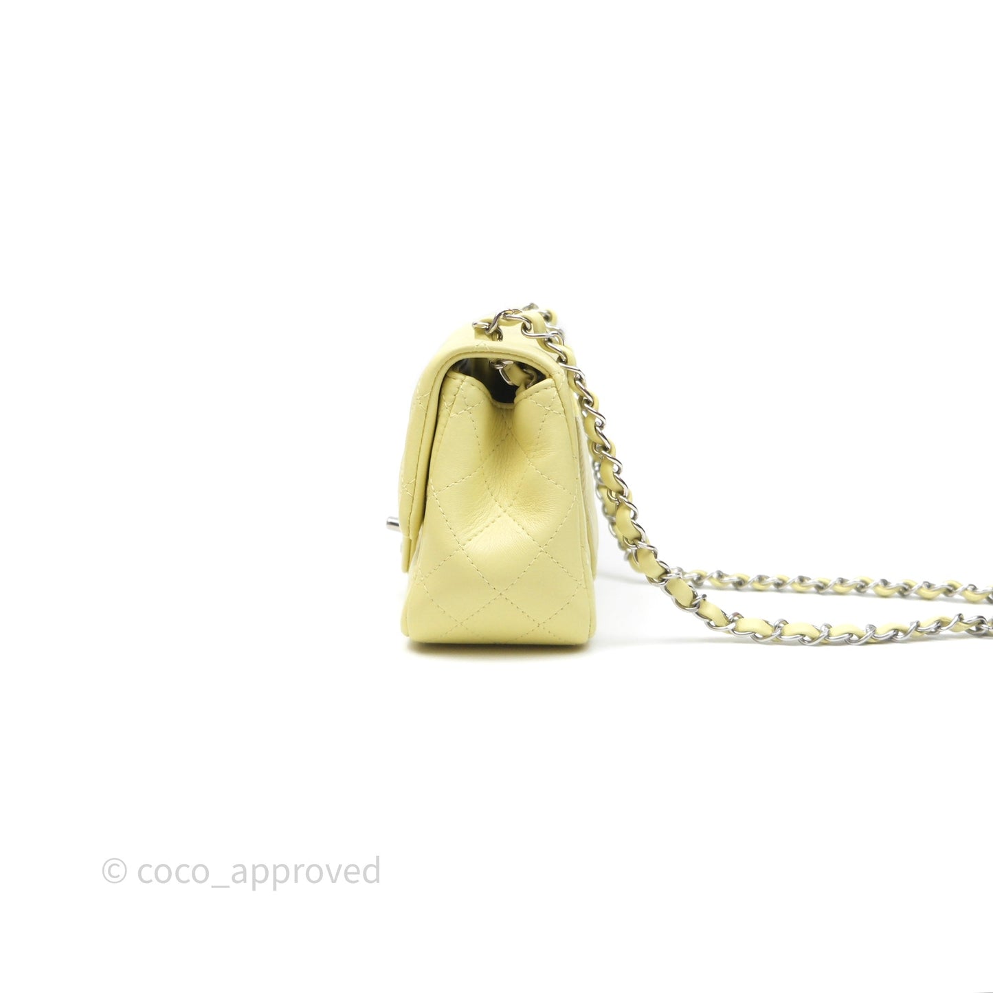 Chanel Mini Square Flap Quilted Yellow Lambskin Silver Hardware